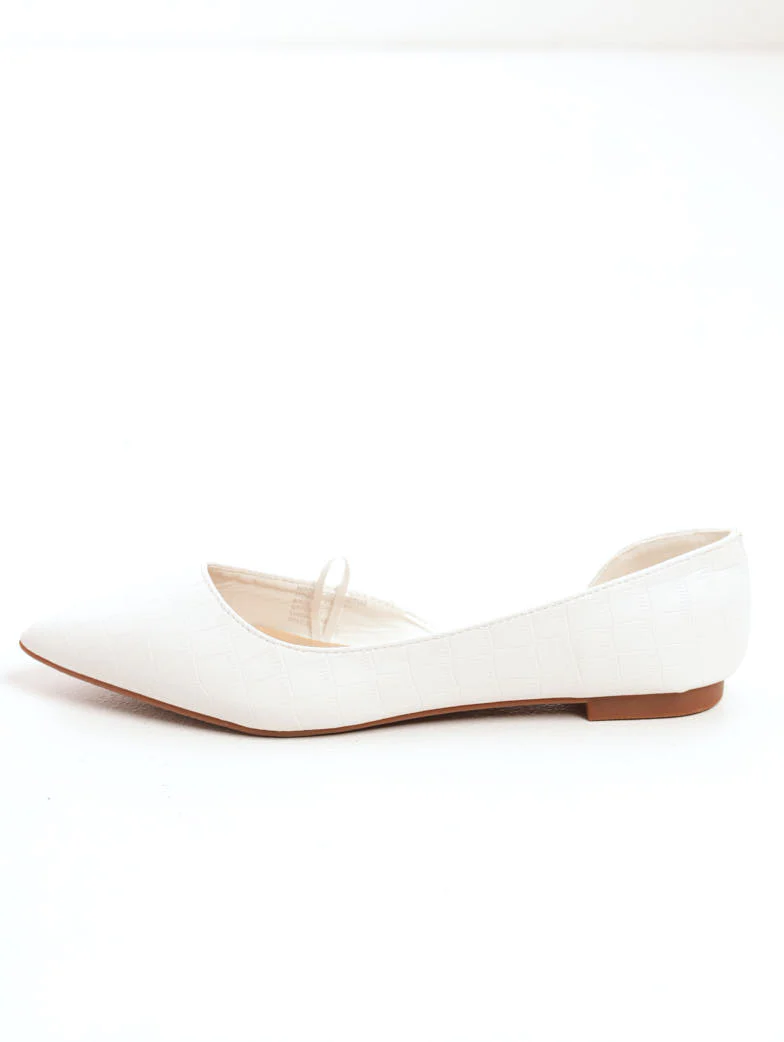 Matte Croc Open Waist Pointy Pump Shoe - White - Image 2