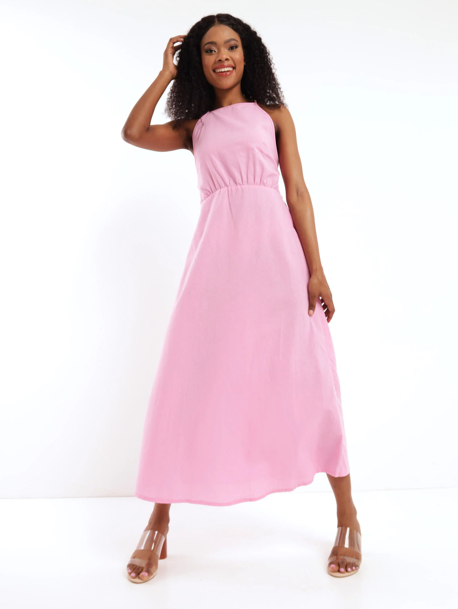 Maxi Linen Open Back Dress - Pink
