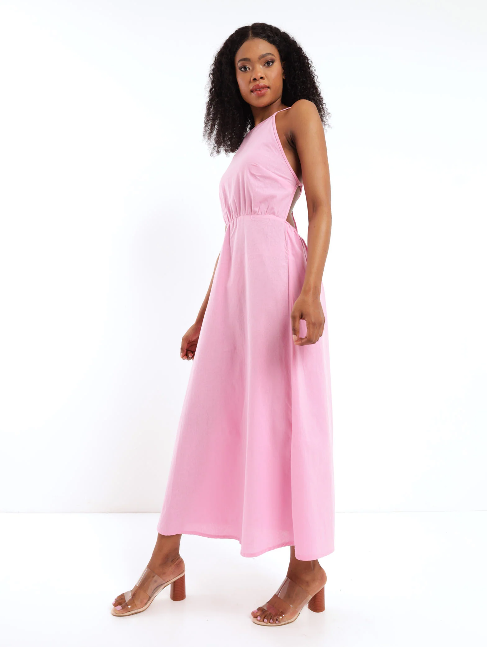 Maxi Linen Open Back Dress - Pink - Image 2