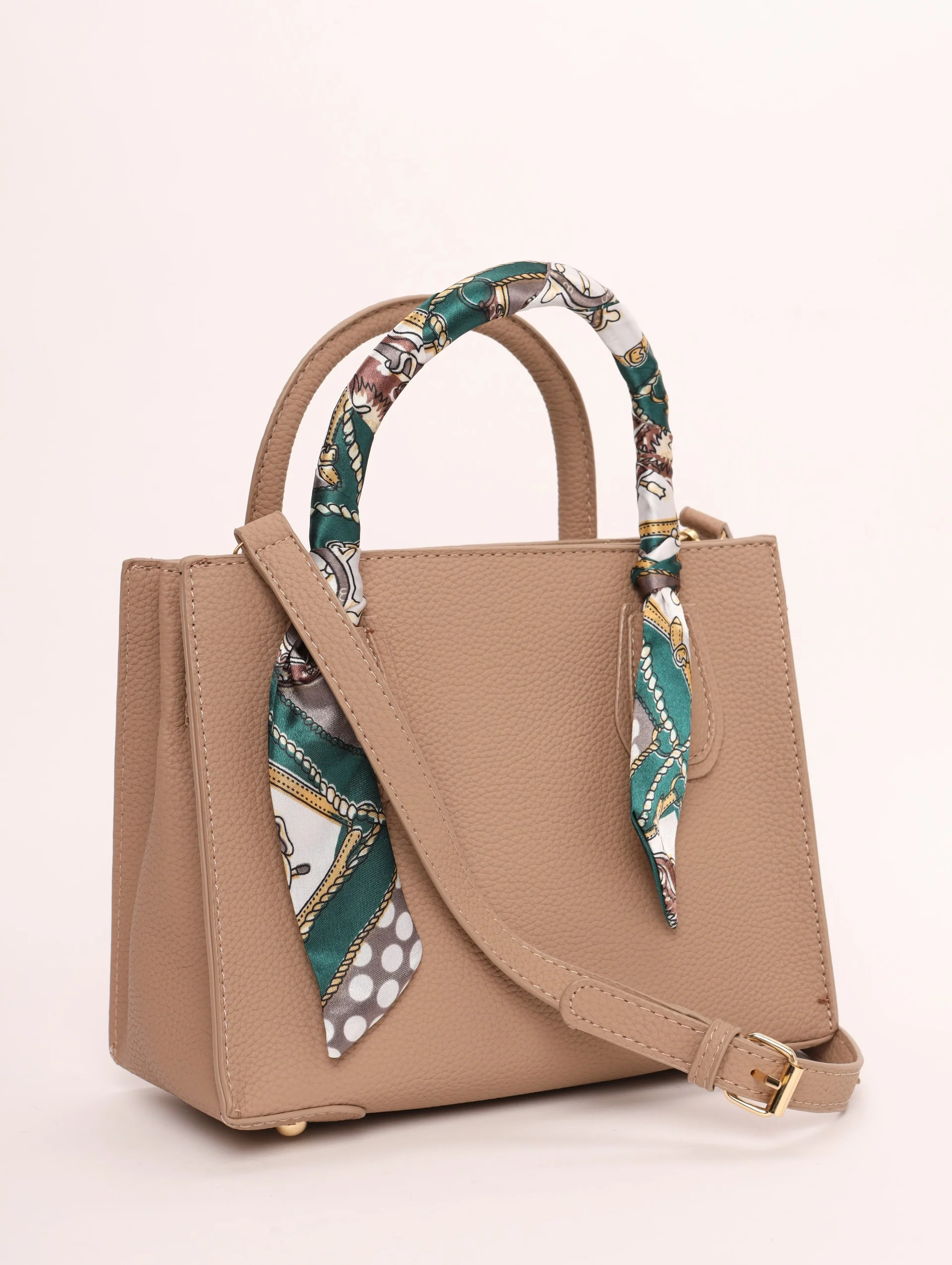 Medium Tote Bag with Ribbon - Taupe - Image 4