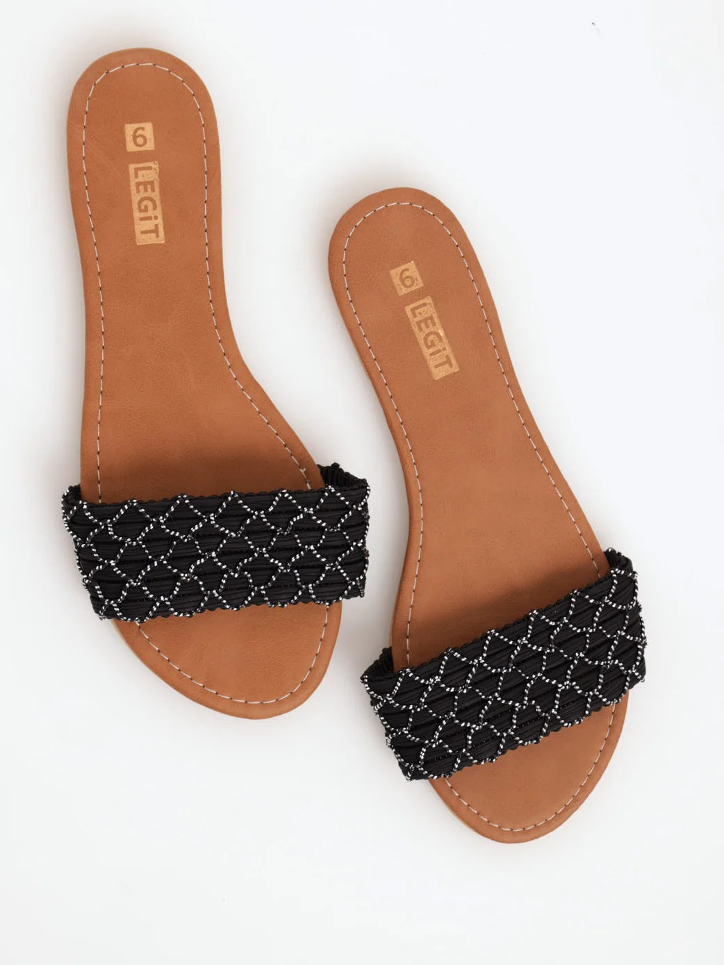 Mermaid Weave Banded Mule Sandal - Black
