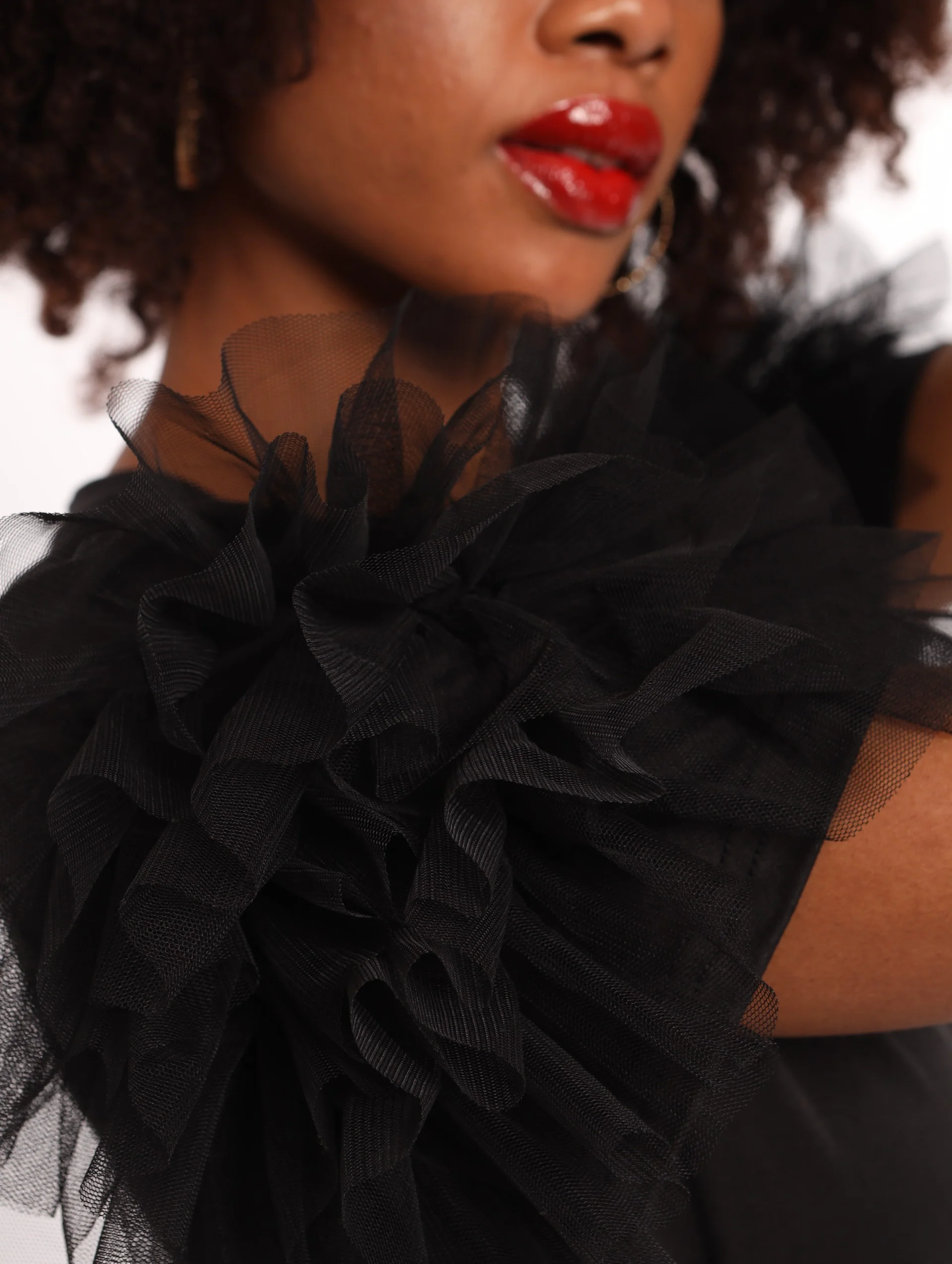 Mesh Frill Sleeve Top - Black - Image 5