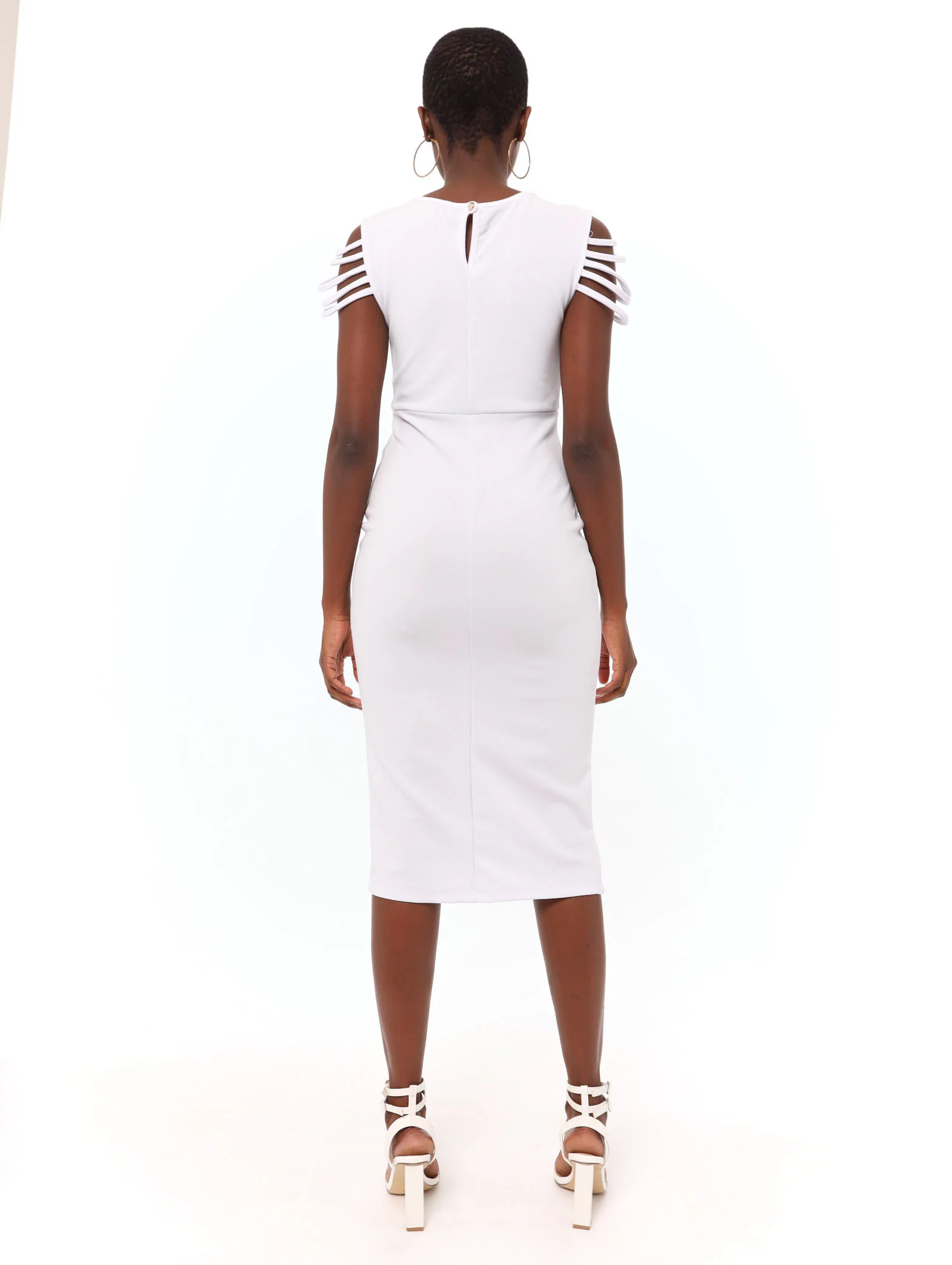 Mesh Inset Binding Arm Detail Dress - White - Image 2