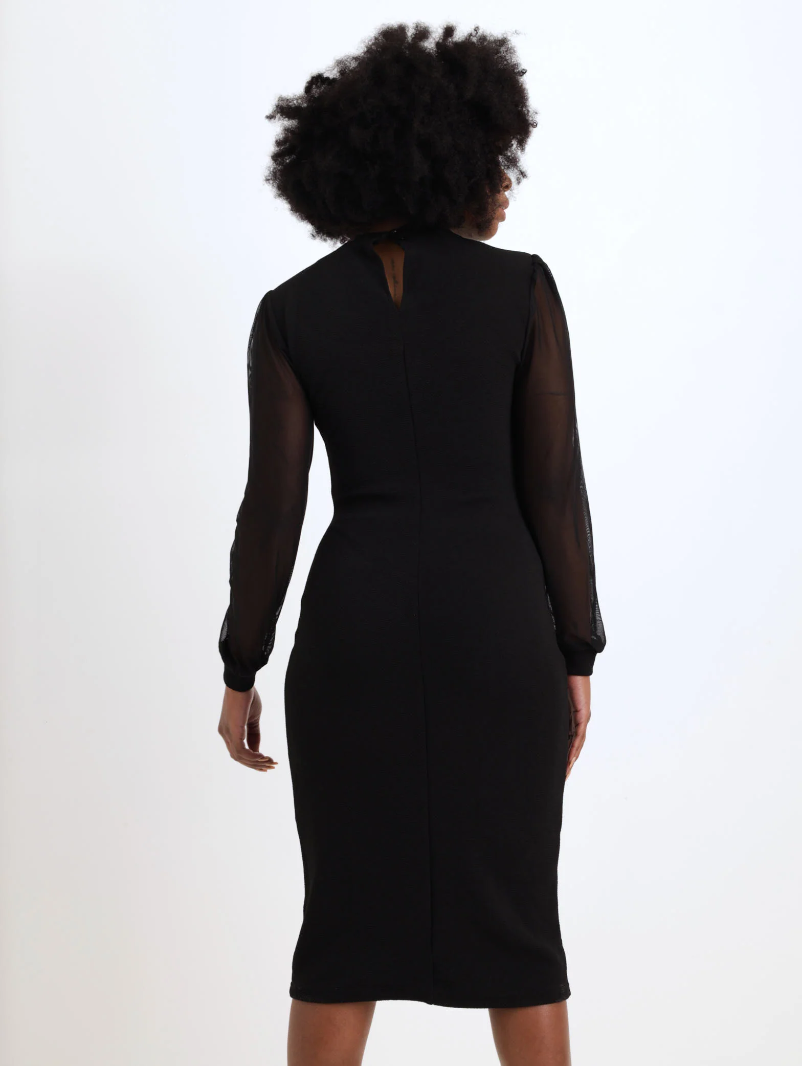 Mesh Long Sleeve Bodycon Dress - Black - Image 3