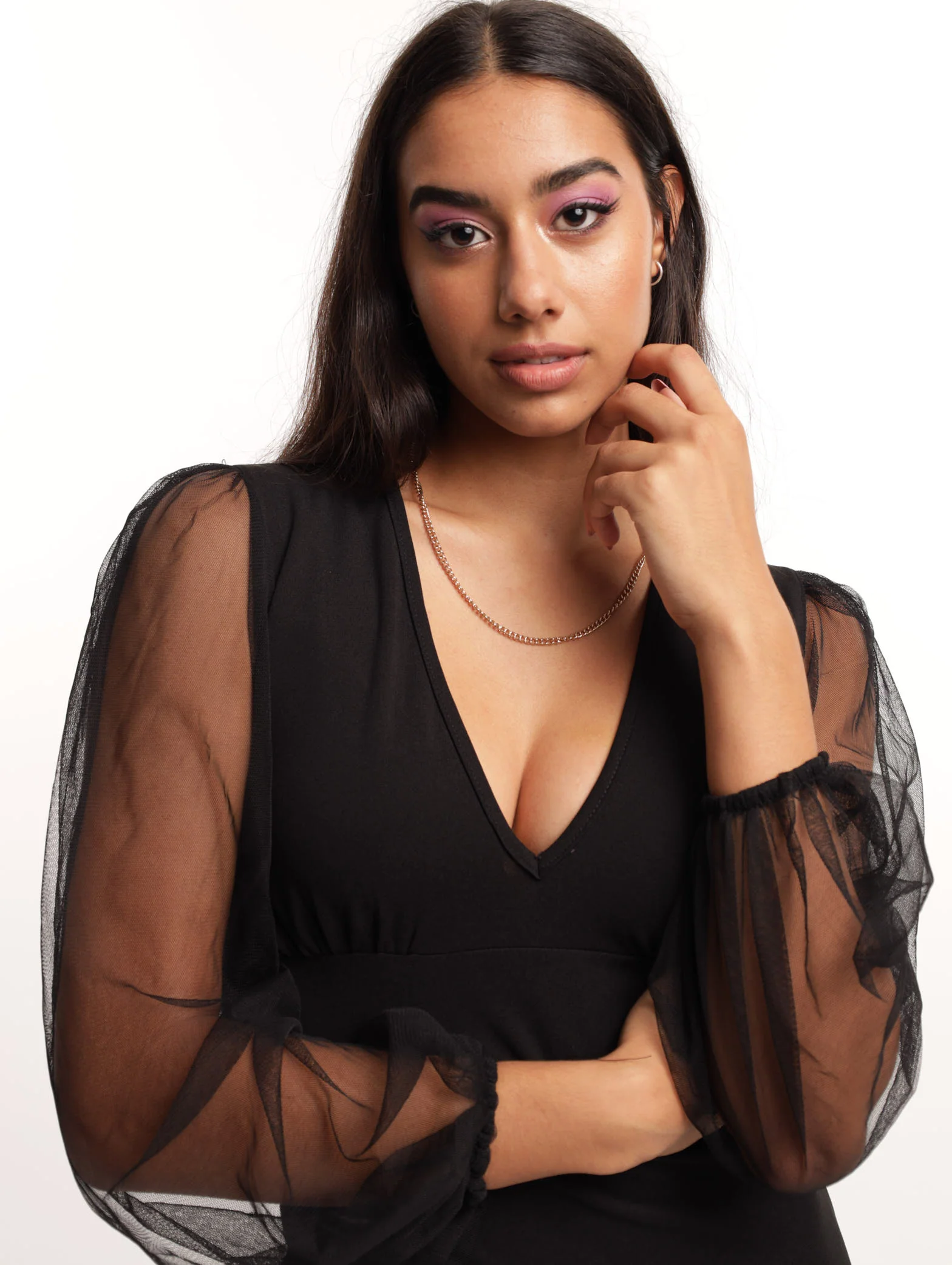 Mesh Sleeve Bodycon Dress - Black - Image 6