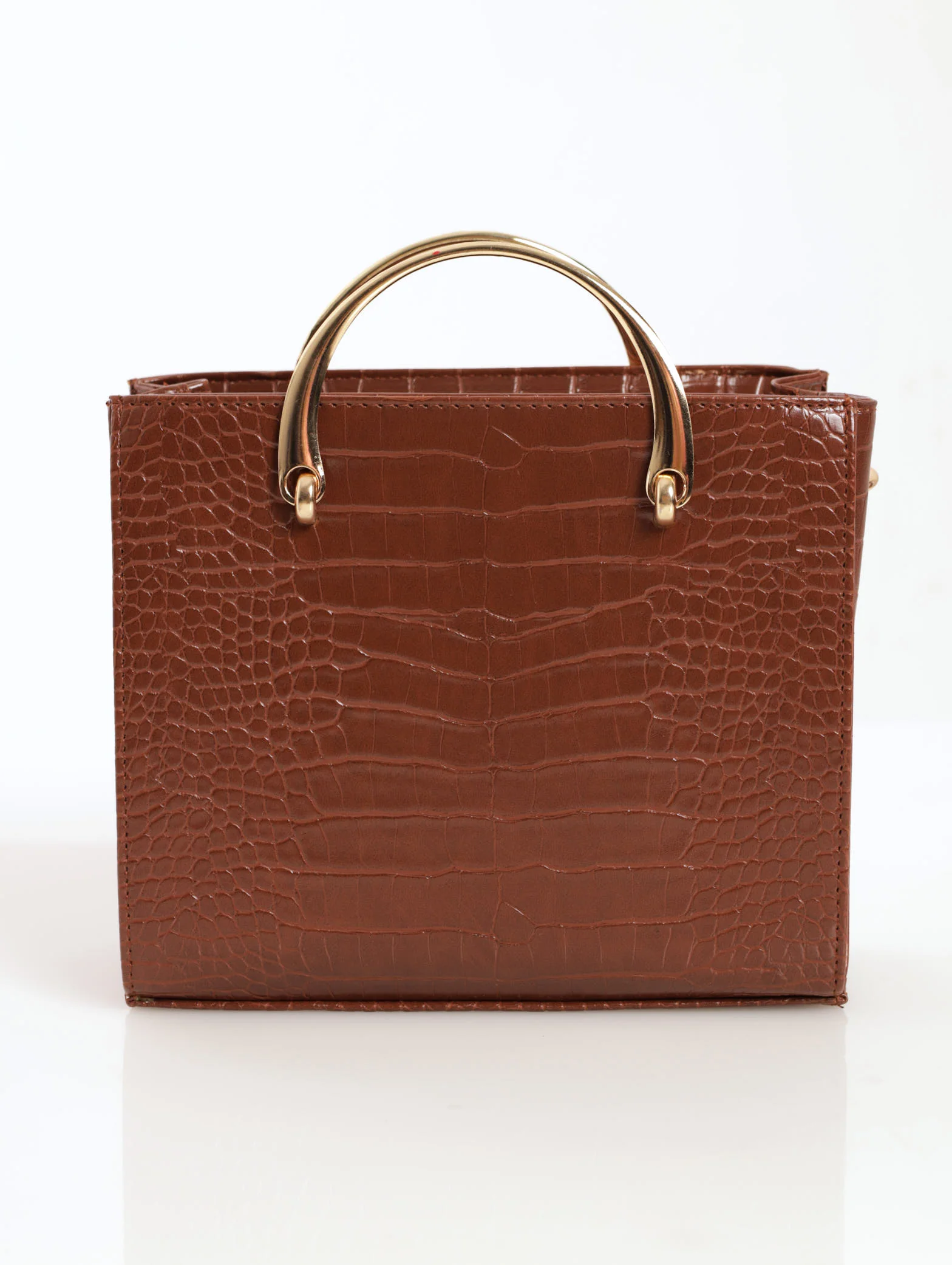 Metal Handheld Charm Mini Tote Bag - Tan - Image 2