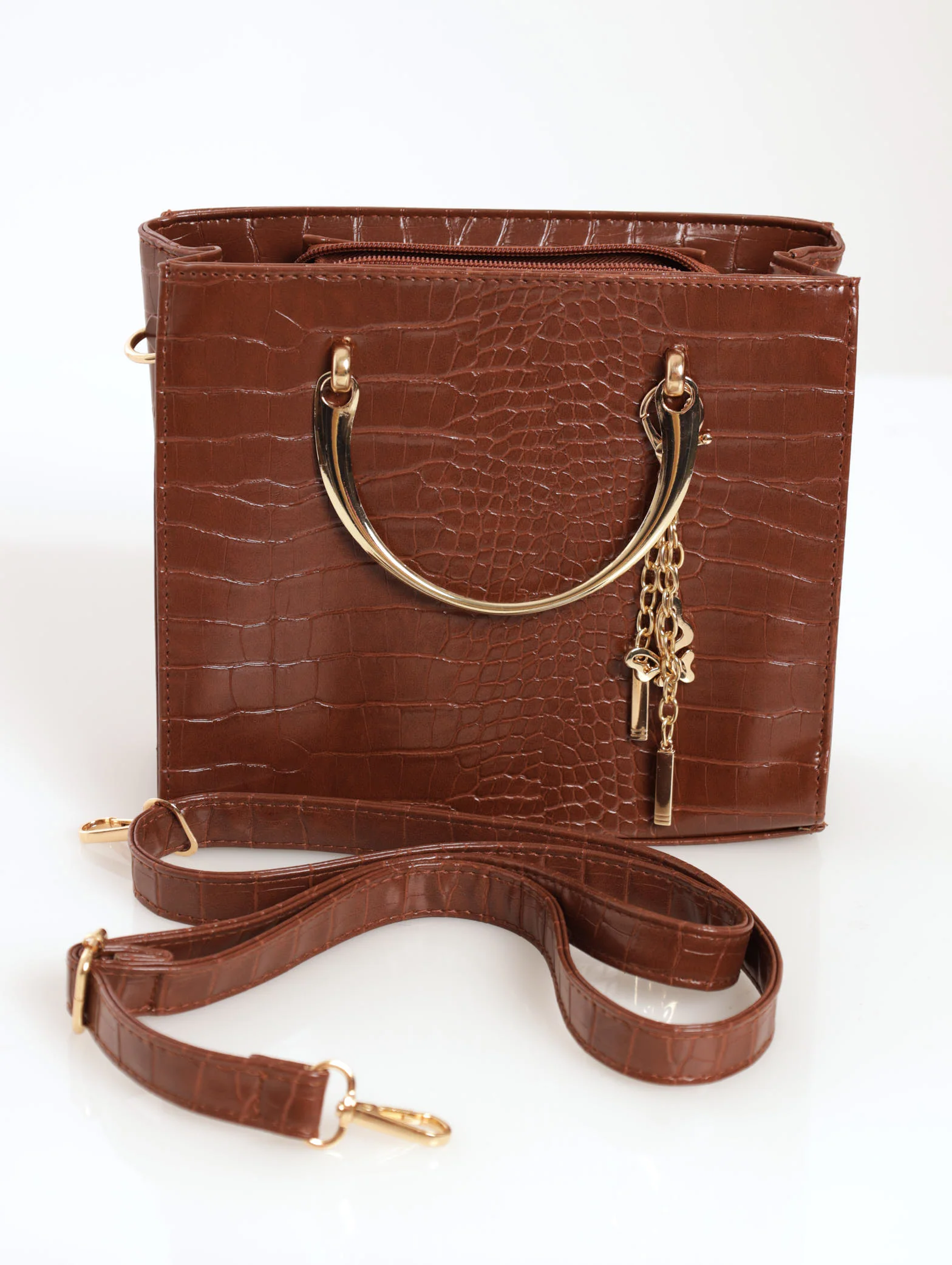 Metal Handheld Charm Mini Tote Bag - Tan - Image 3