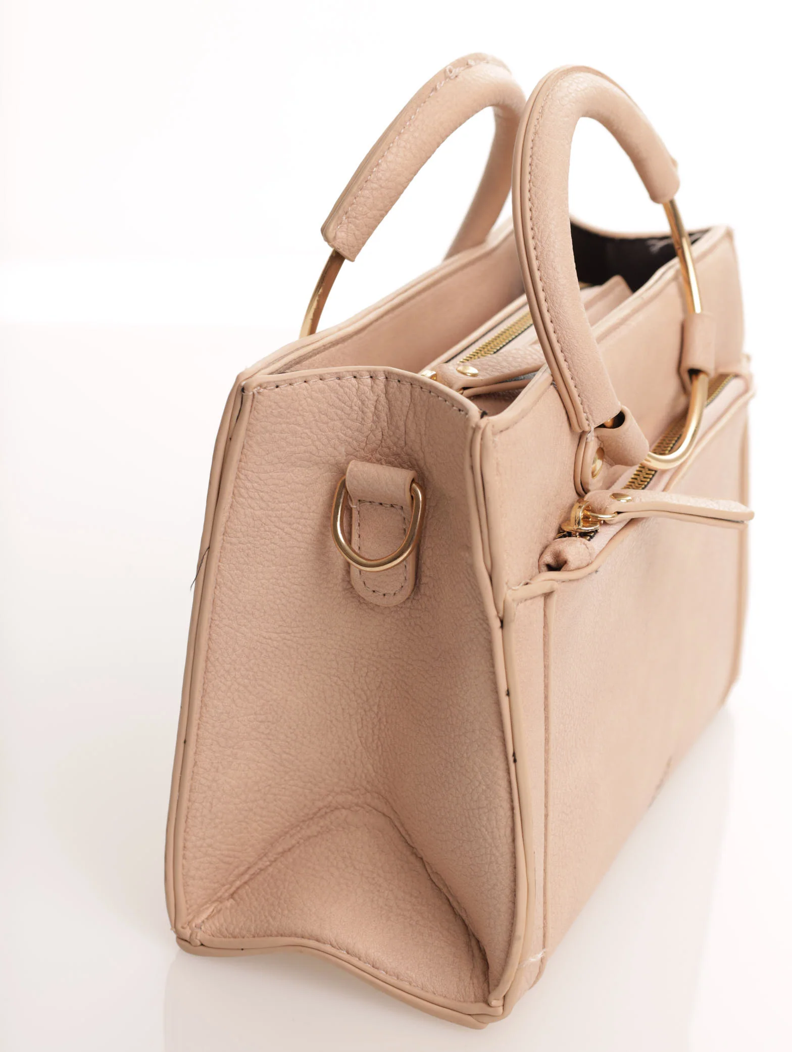 Metal Round Handle Tote Bag - Cream - Image 3