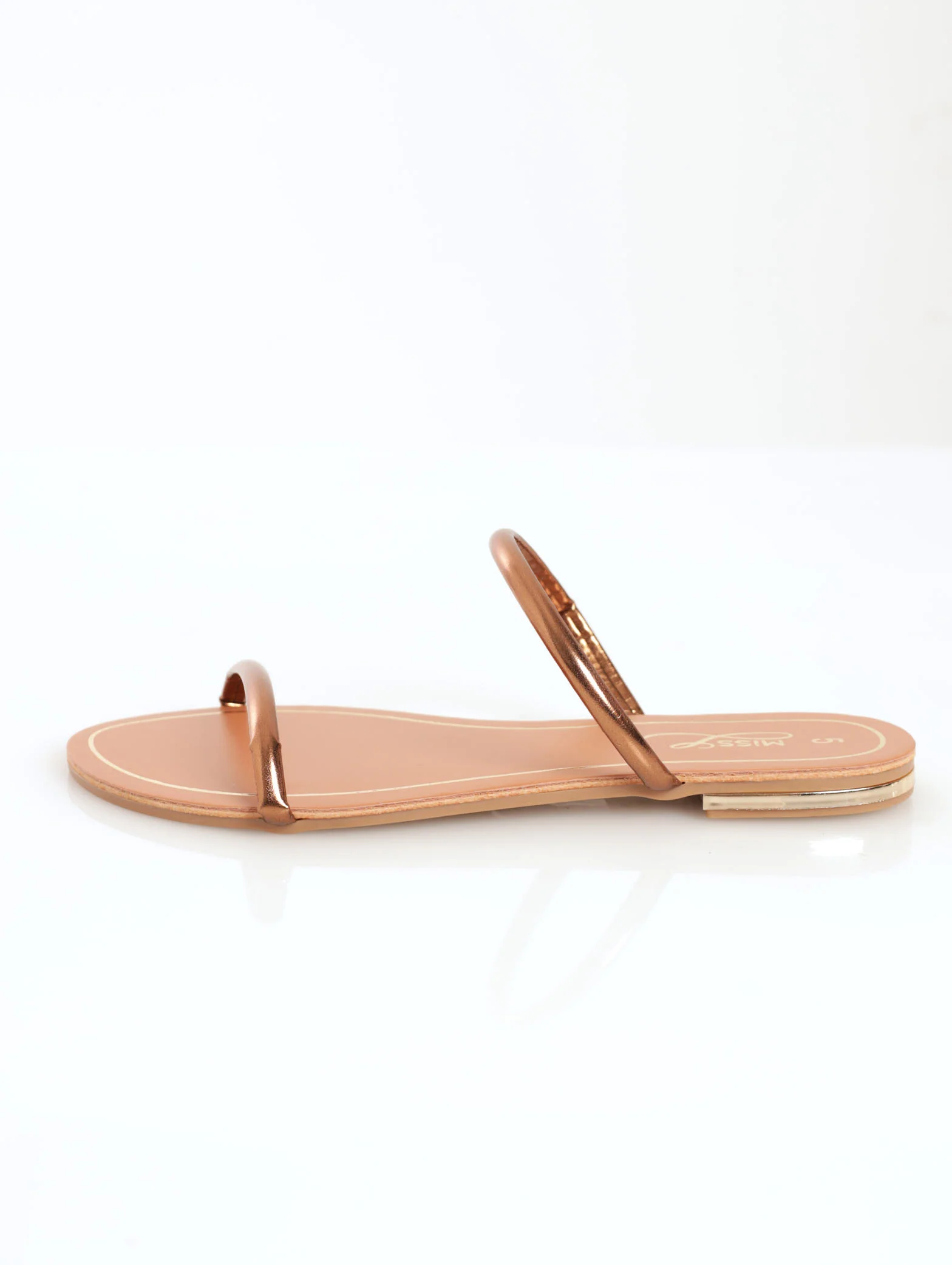 Metallic Tube Doube Strap Sandal With Gold Heel - Bronze - Image 2