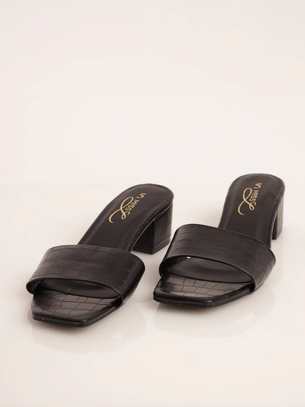 Microfiber Low-Block Mule Heel - Black
