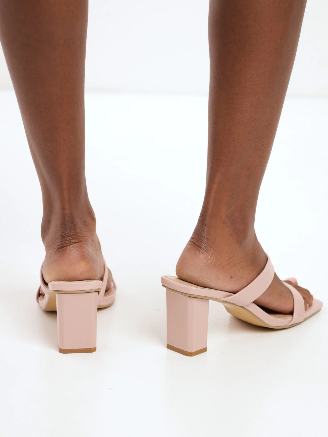 Mid Block Asymmetrical Strappy Mule Heel - Blush - Image 3