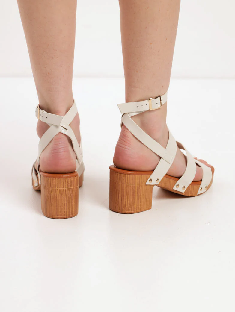 Mid Block Clog Heel With Ankle Strap - White - Image 3