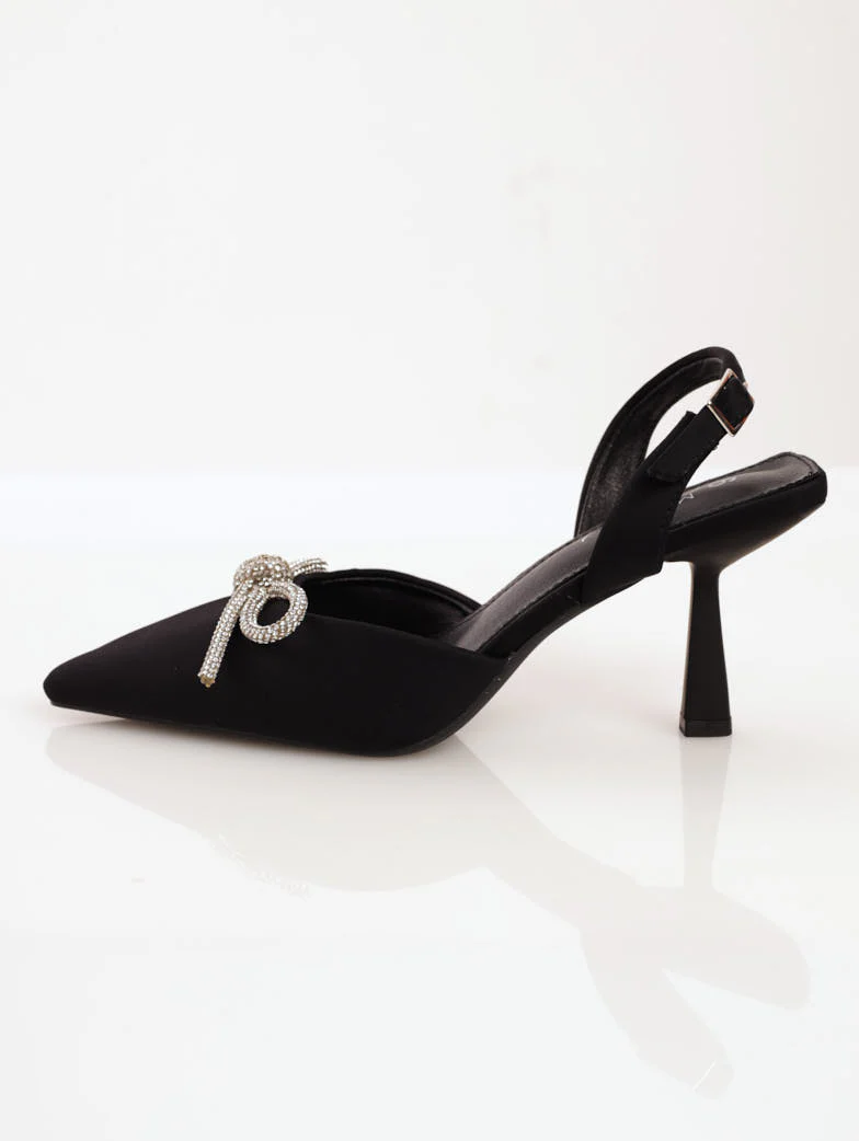 Mid Shaped Stiletto Heel Slingback Court - Black - Image 2
