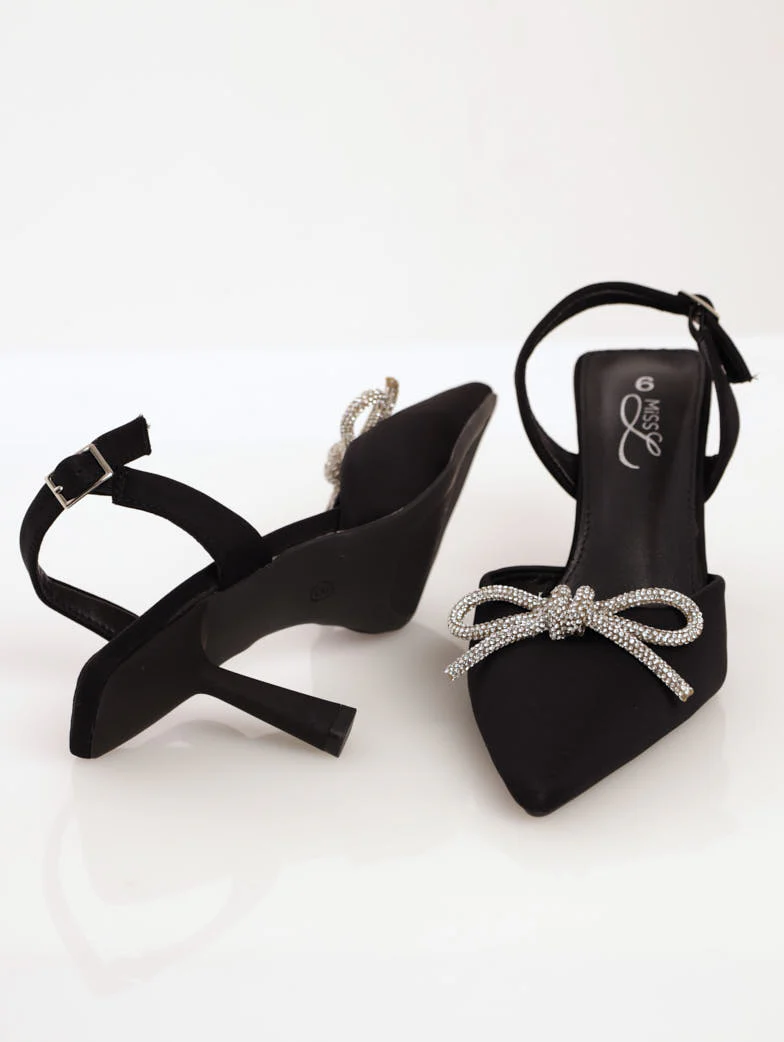 Mid Shaped Stiletto Heel Slingback Court - Black - Image 3
