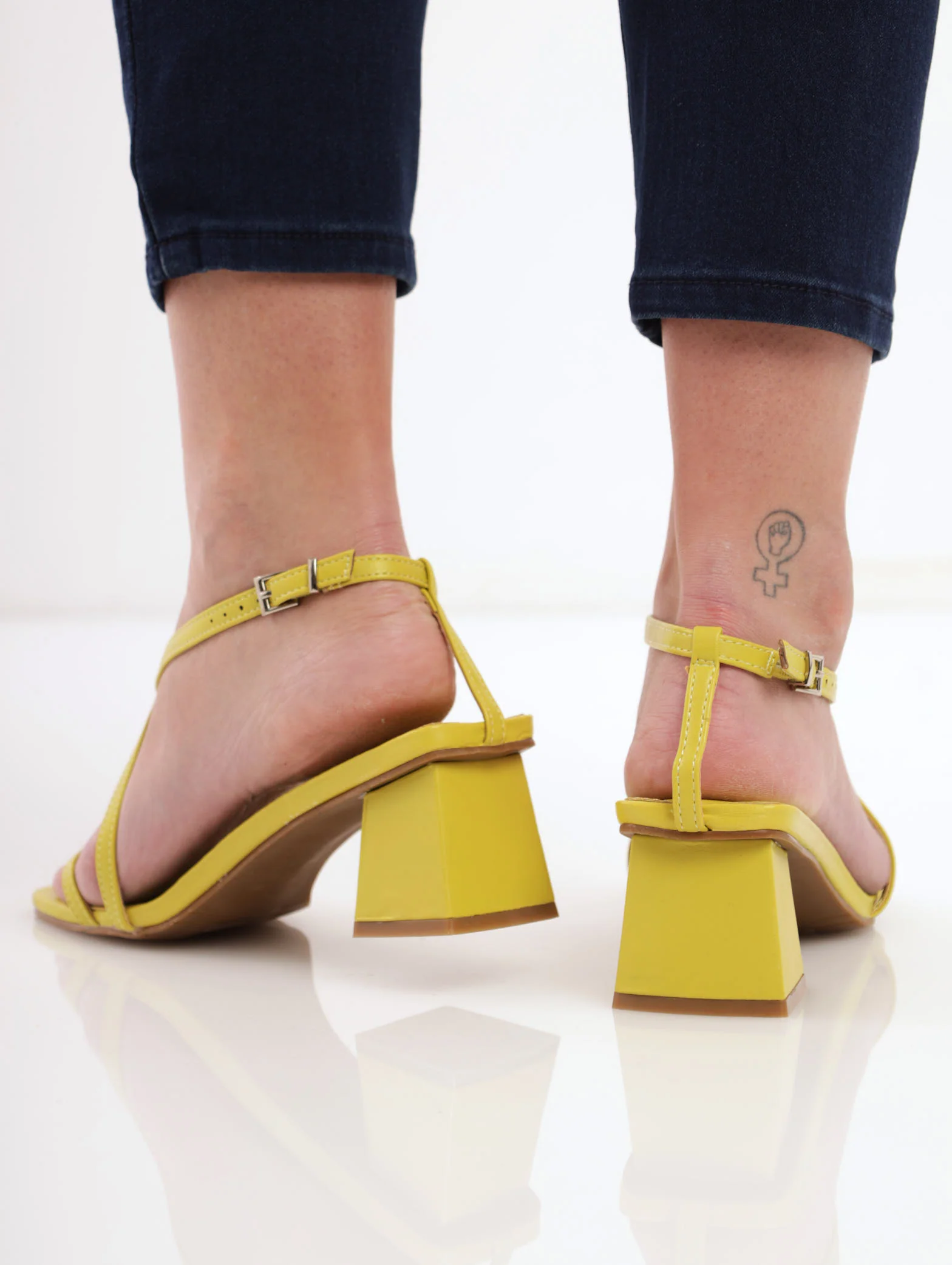 Mid Shaped Strappy Mule Heel - Chartreuse - Image 3