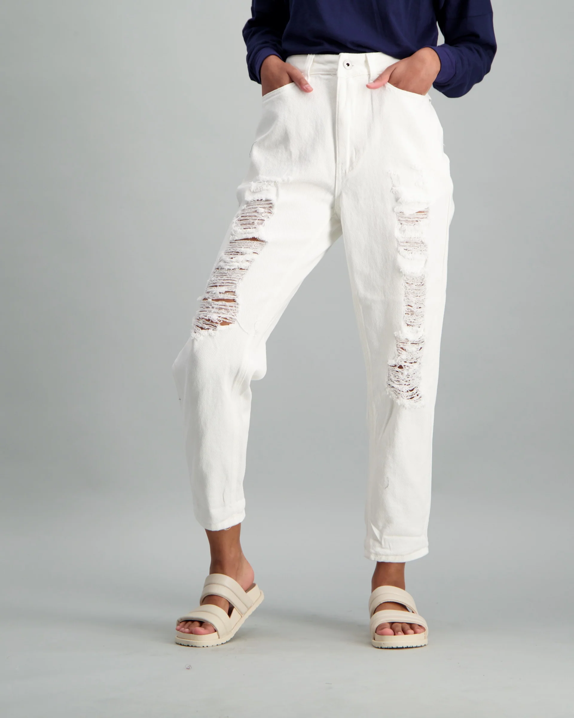 Milk Heavily Abraised Mom Denim Jean