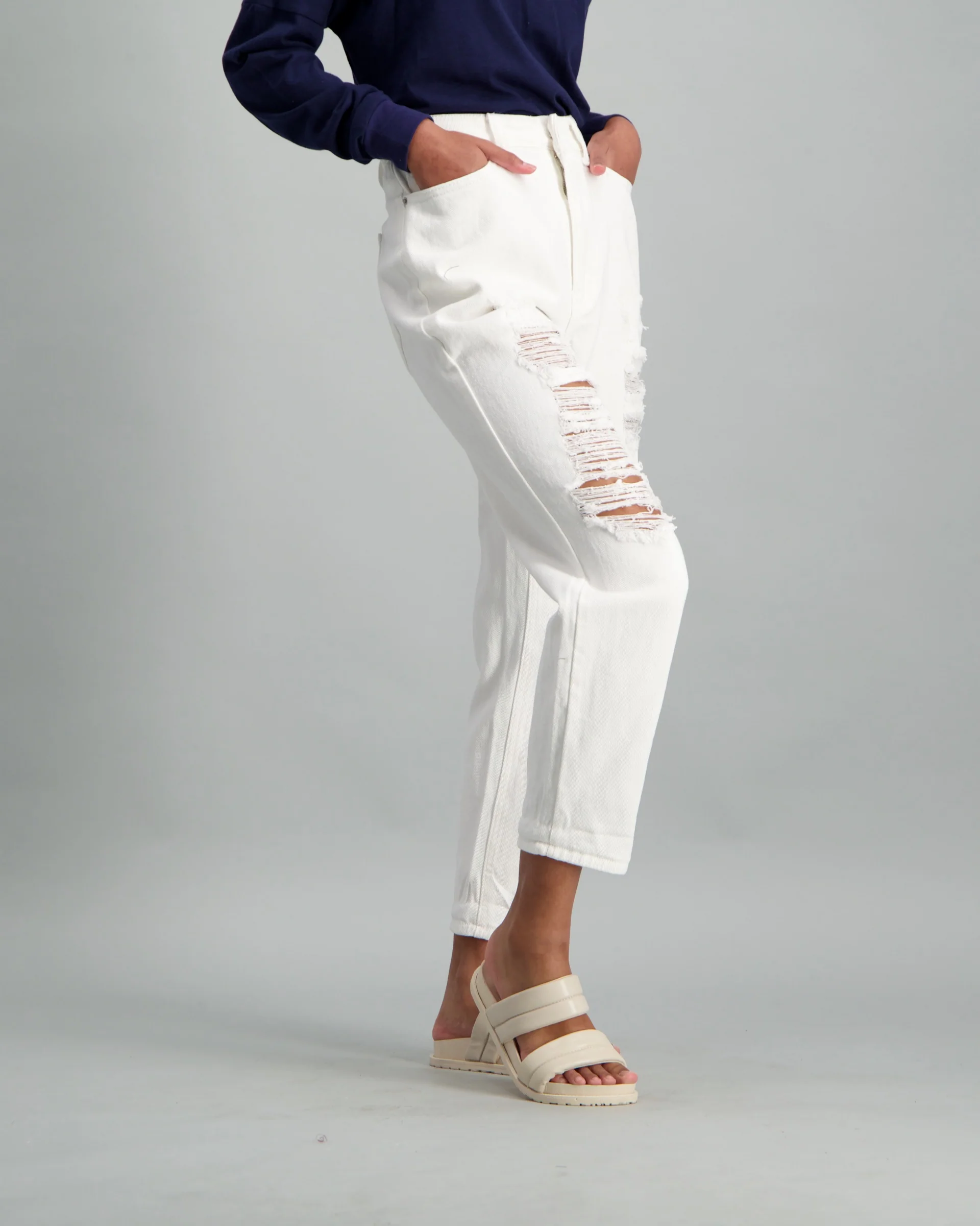 Milk Heavily Abraised Mom Denim Jean - Image 2