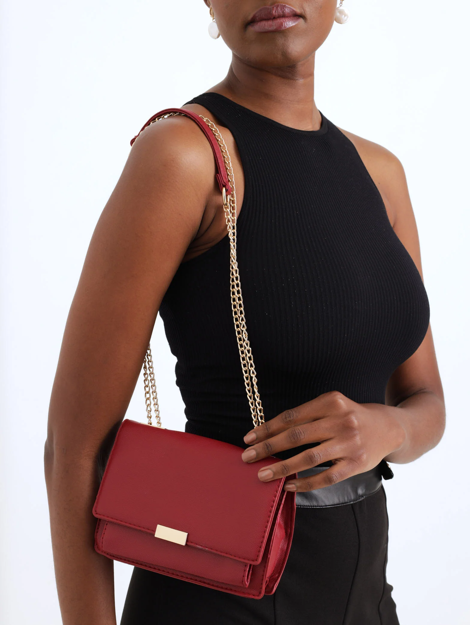 Mini Compartment Clasp Satchel Bag - Red