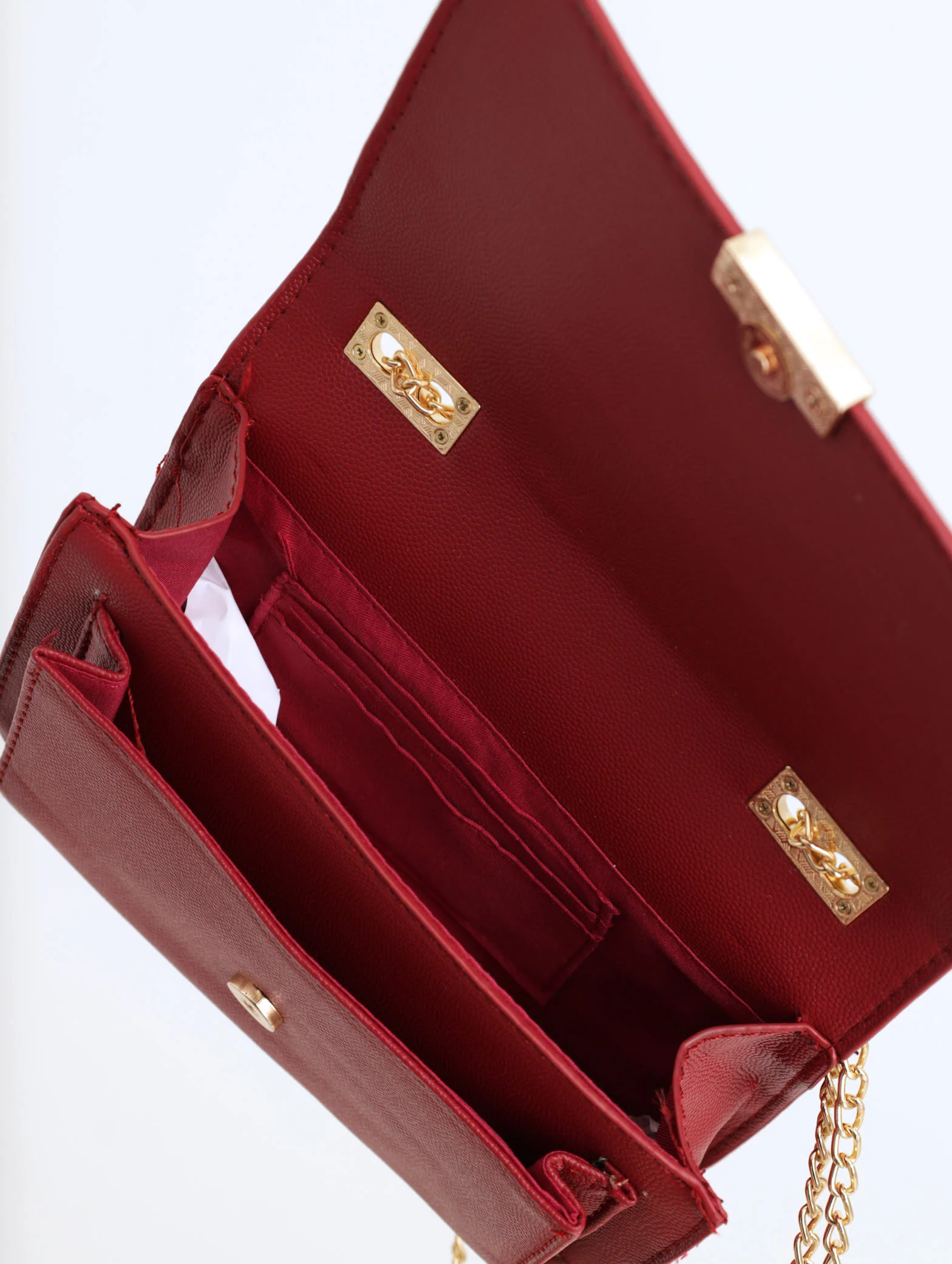 Mini Compartment Clasp Satchel Bag - Red - Image 4