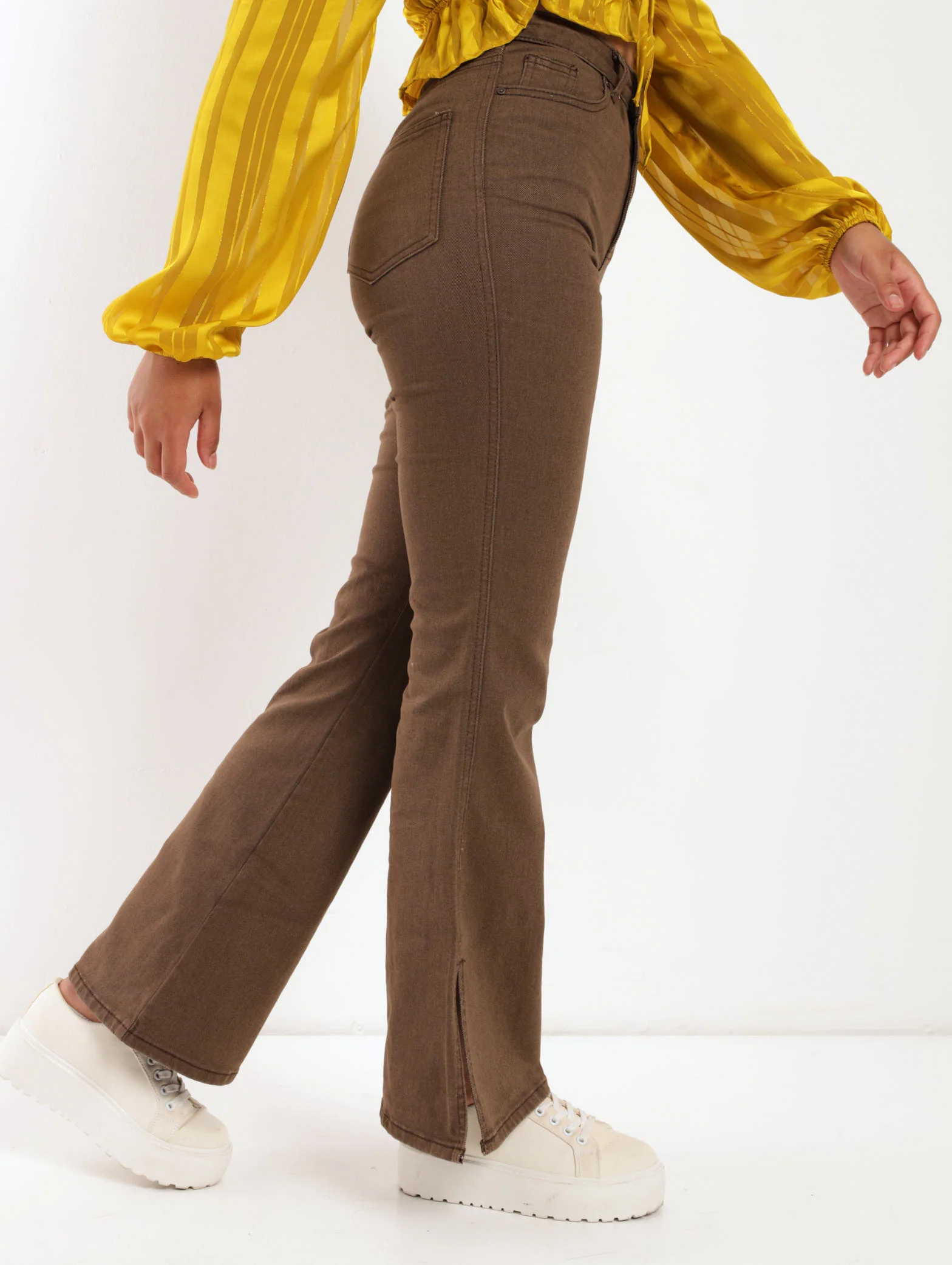 Mocha Split Hem Flareleg Denim Jean - Image 3