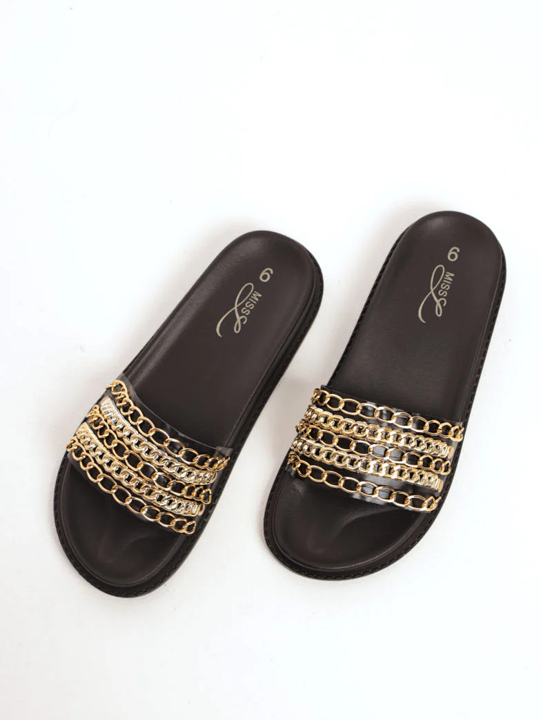 Moulded Chain Mule Sandal - Black