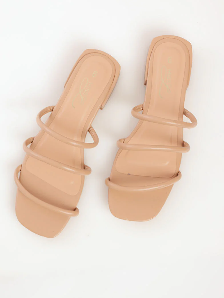 Multi Strap Mule Sandal With Knock On Heel - Natural