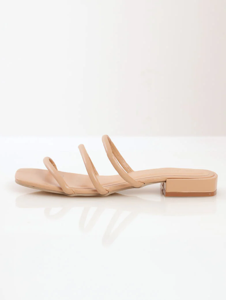 Multi Strap Mule Sandal With Knock On Heel - Natural - Image 2