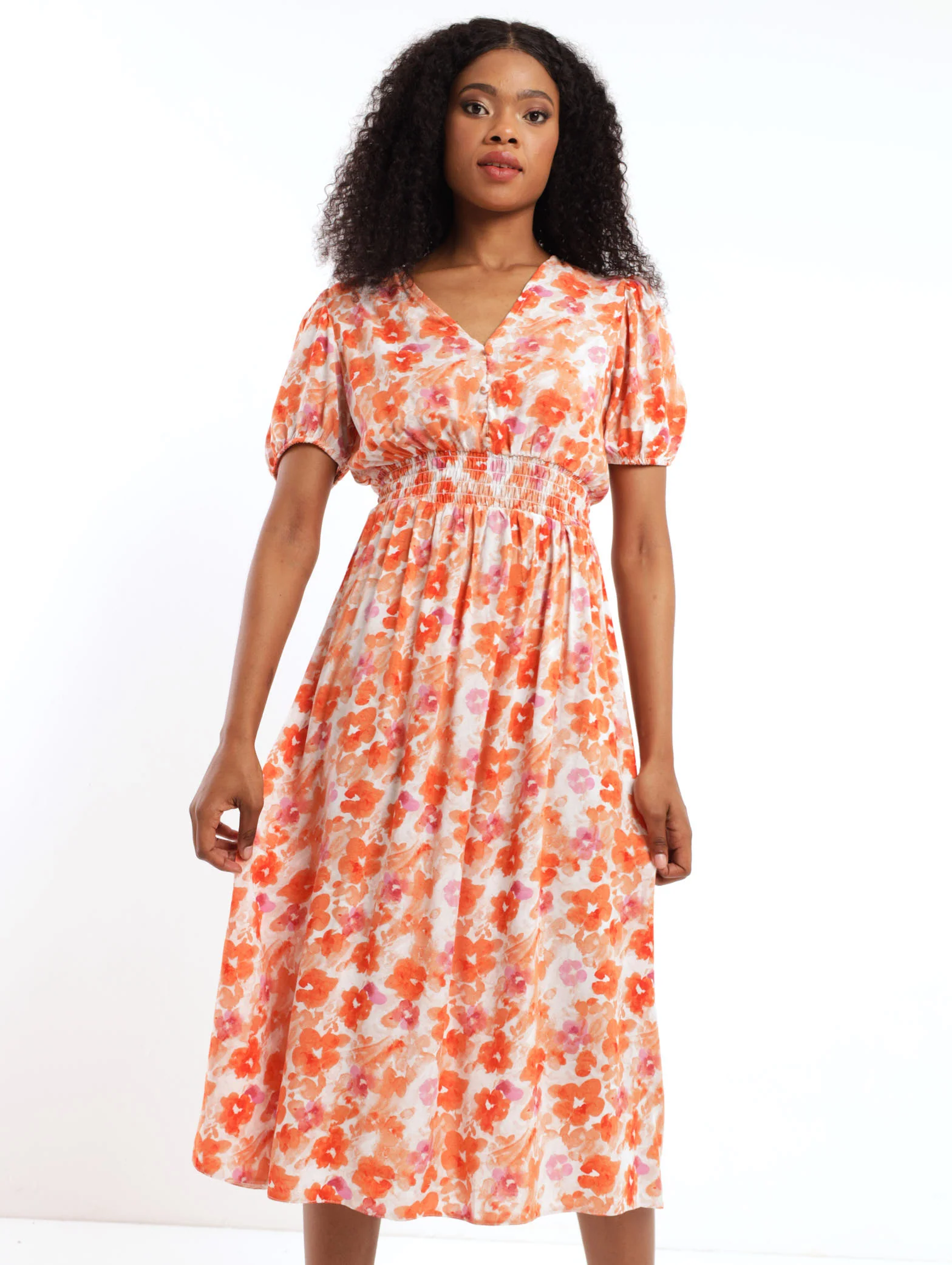 Open Back Floral Midi Dress