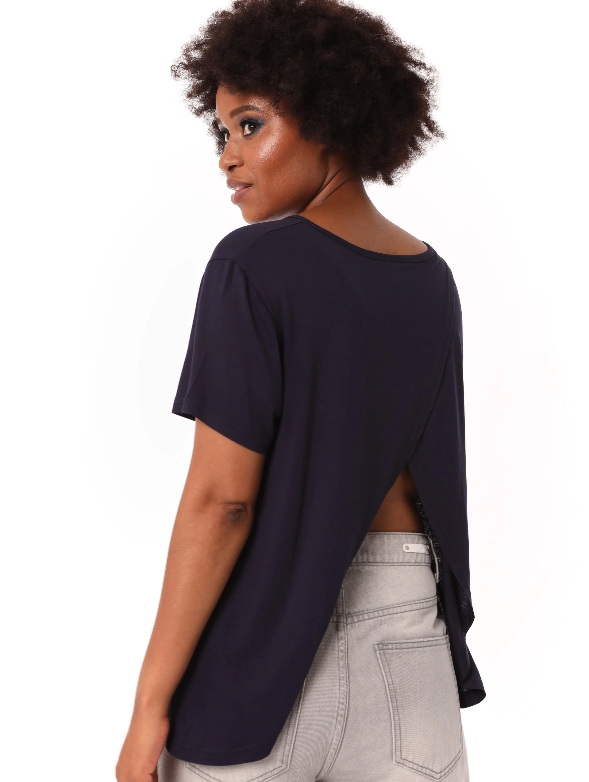 Open Back Print Top - Navy - Image 4