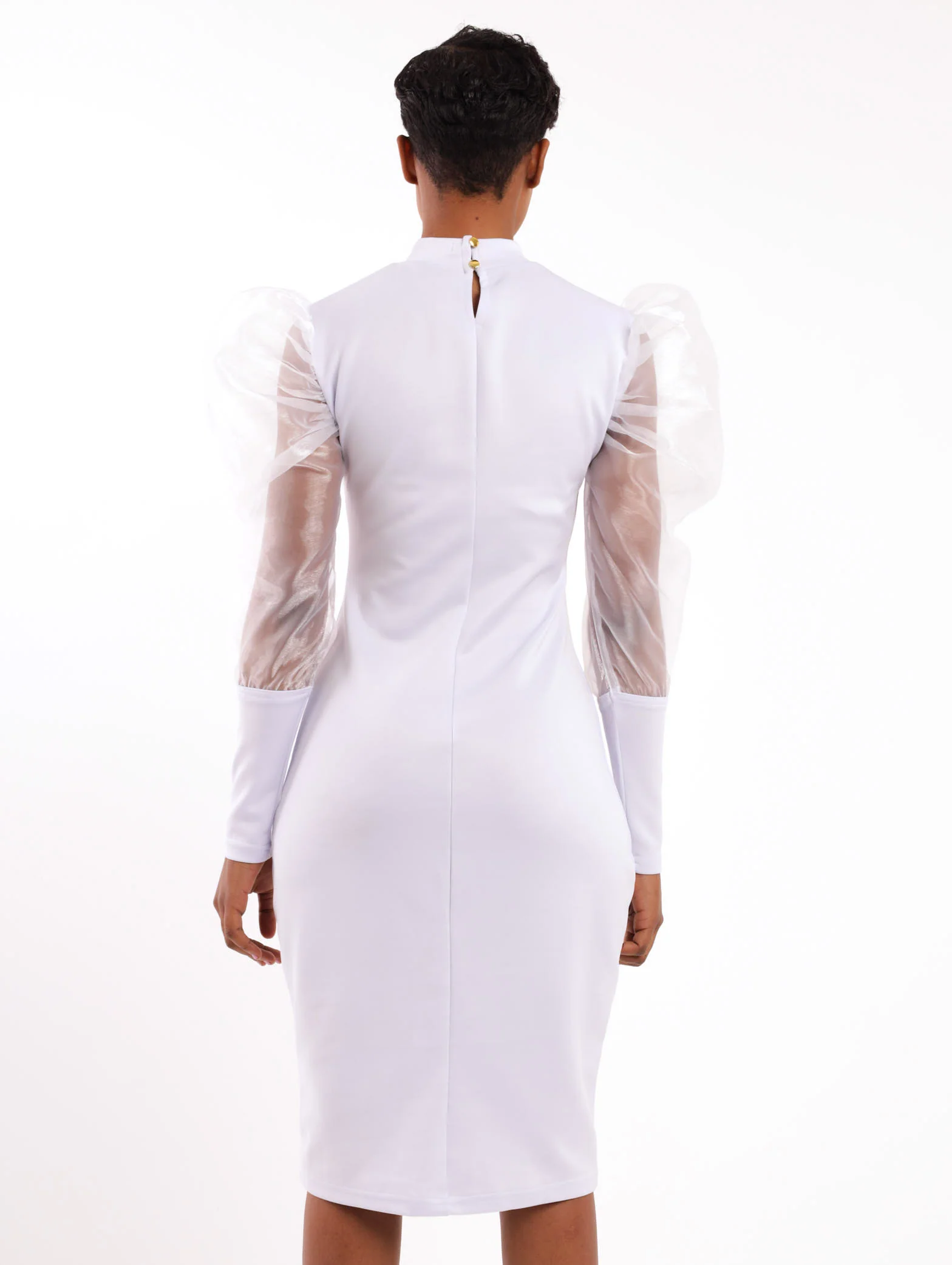 Organza Long Sleeve Dress - White - Image 3