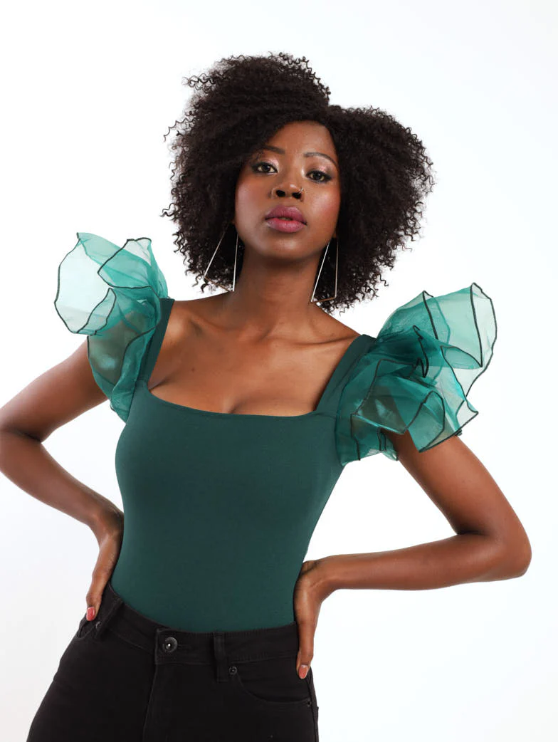 Organza Sleeve Bodysuit - Green