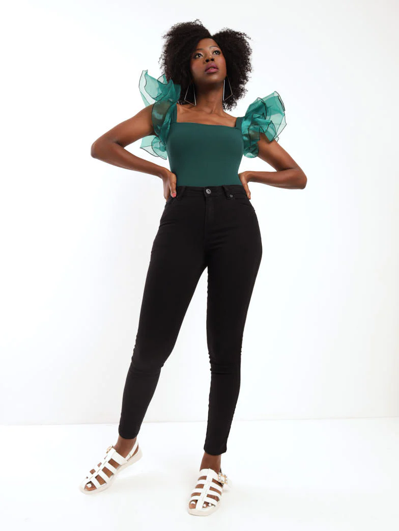 Organza Sleeve Bodysuit - Green - Image 2
