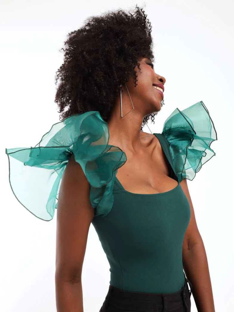 Organza Sleeve Bodysuit - Green - Image 3