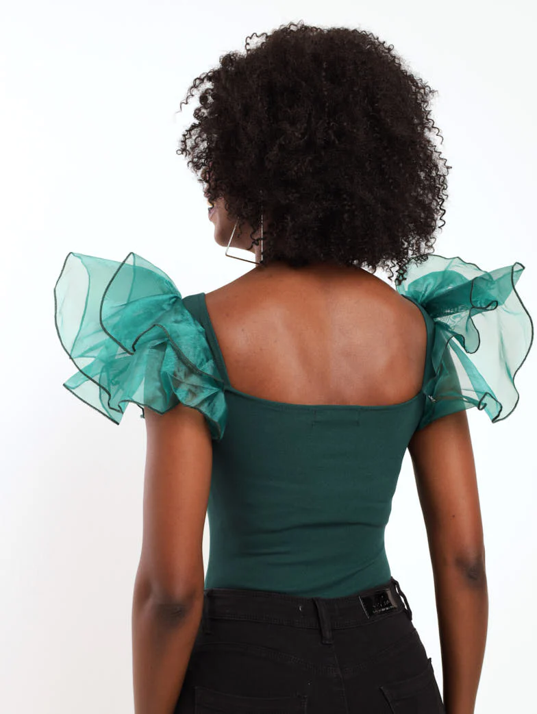 Organza Sleeve Bodysuit - Green - Image 4