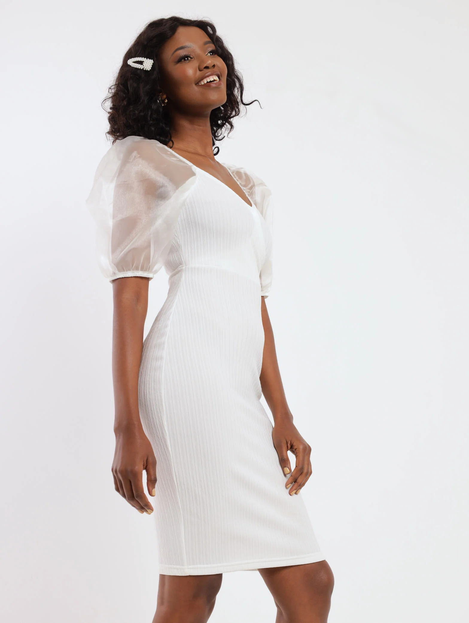 Organza Sleeve Ottoman Dress - Milk - Image 3