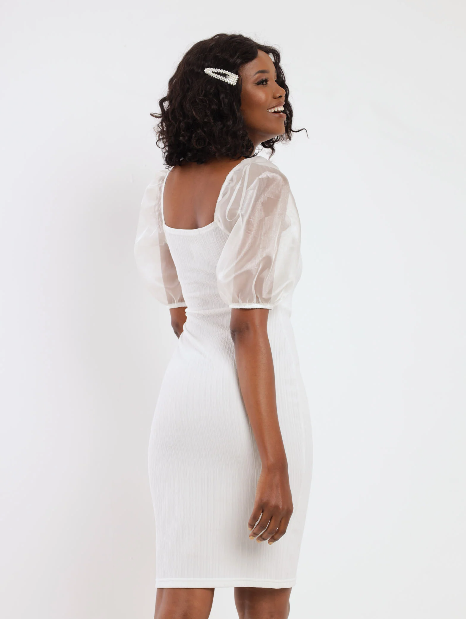 Organza Sleeve Ottoman Dress - Milk - Image 4