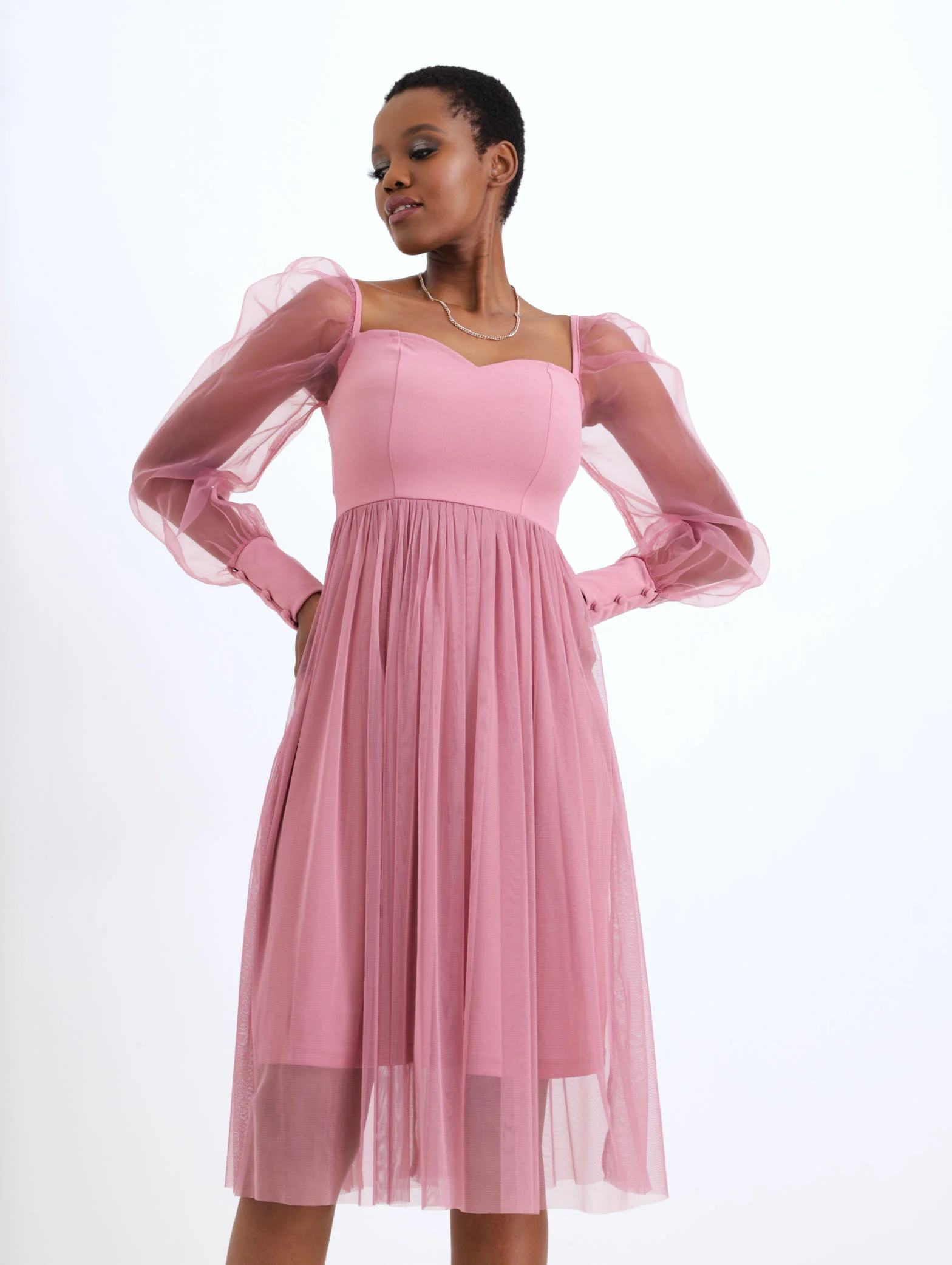 Organza Sleeve Skirt Prom Dress - Blush