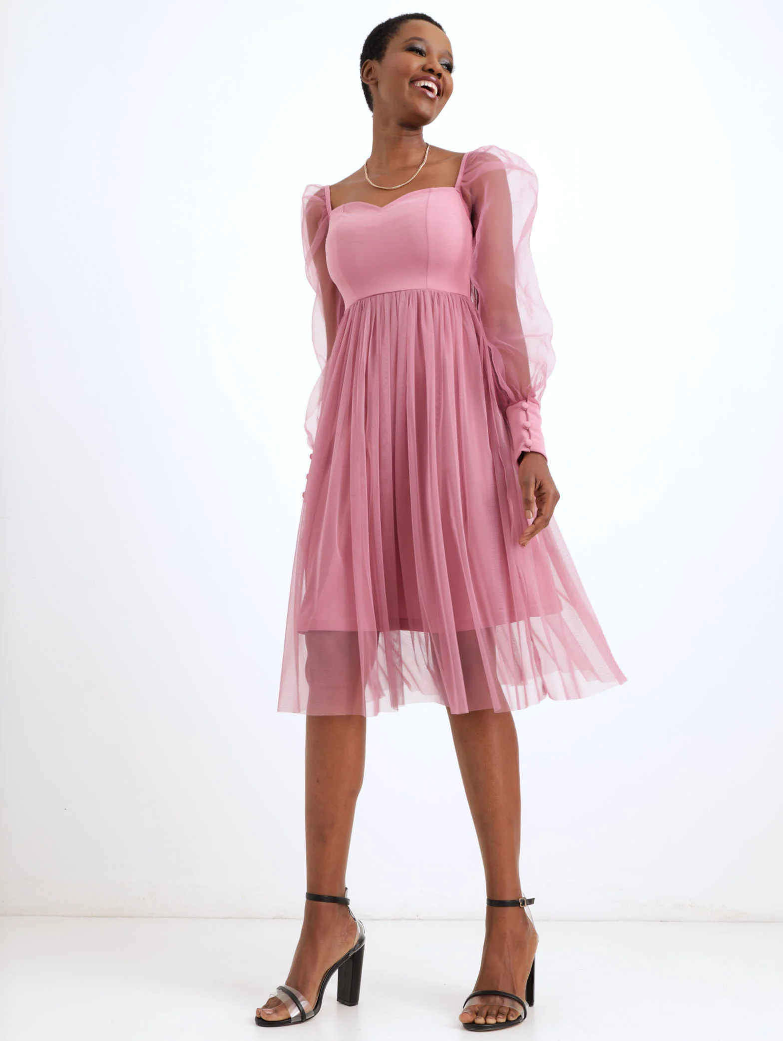 Organza Sleeve Skirt Prom Dress - Blush - Image 2