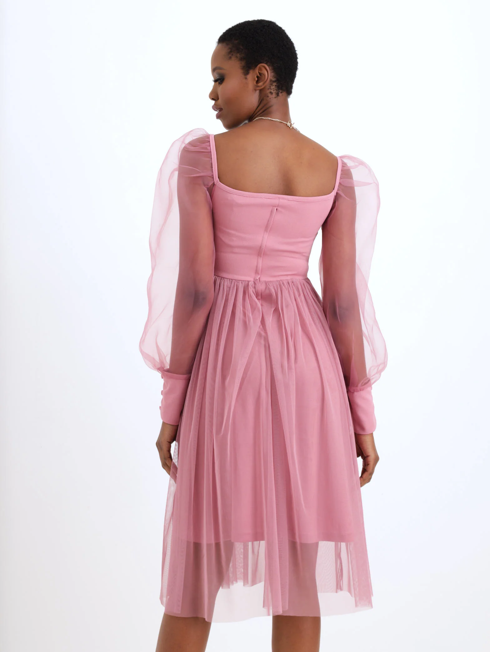 Organza Sleeve Skirt Prom Dress - Blush - Image 3