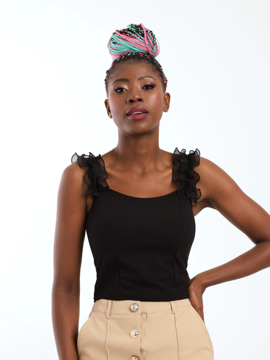 Organza Sleeve Top - Black