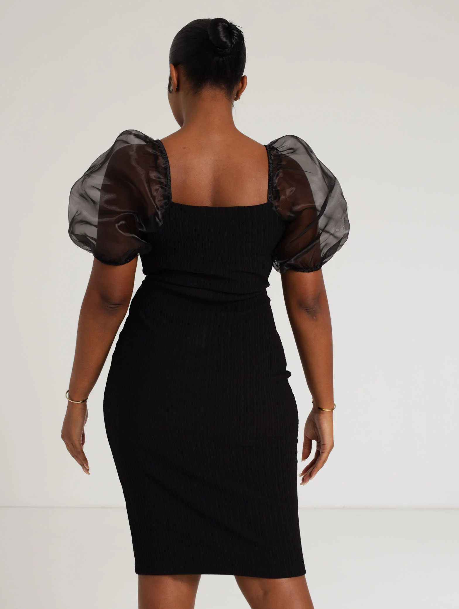 Ottoman Organza Sleeve Dress - Black - Image 4