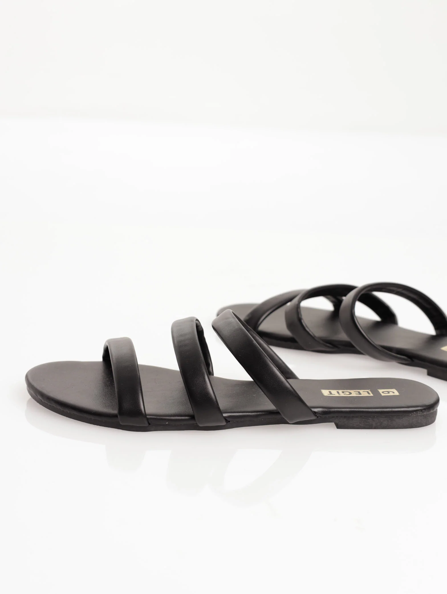 Padded 3 Strap Push-In Mule Sandal - Black - Image 2
