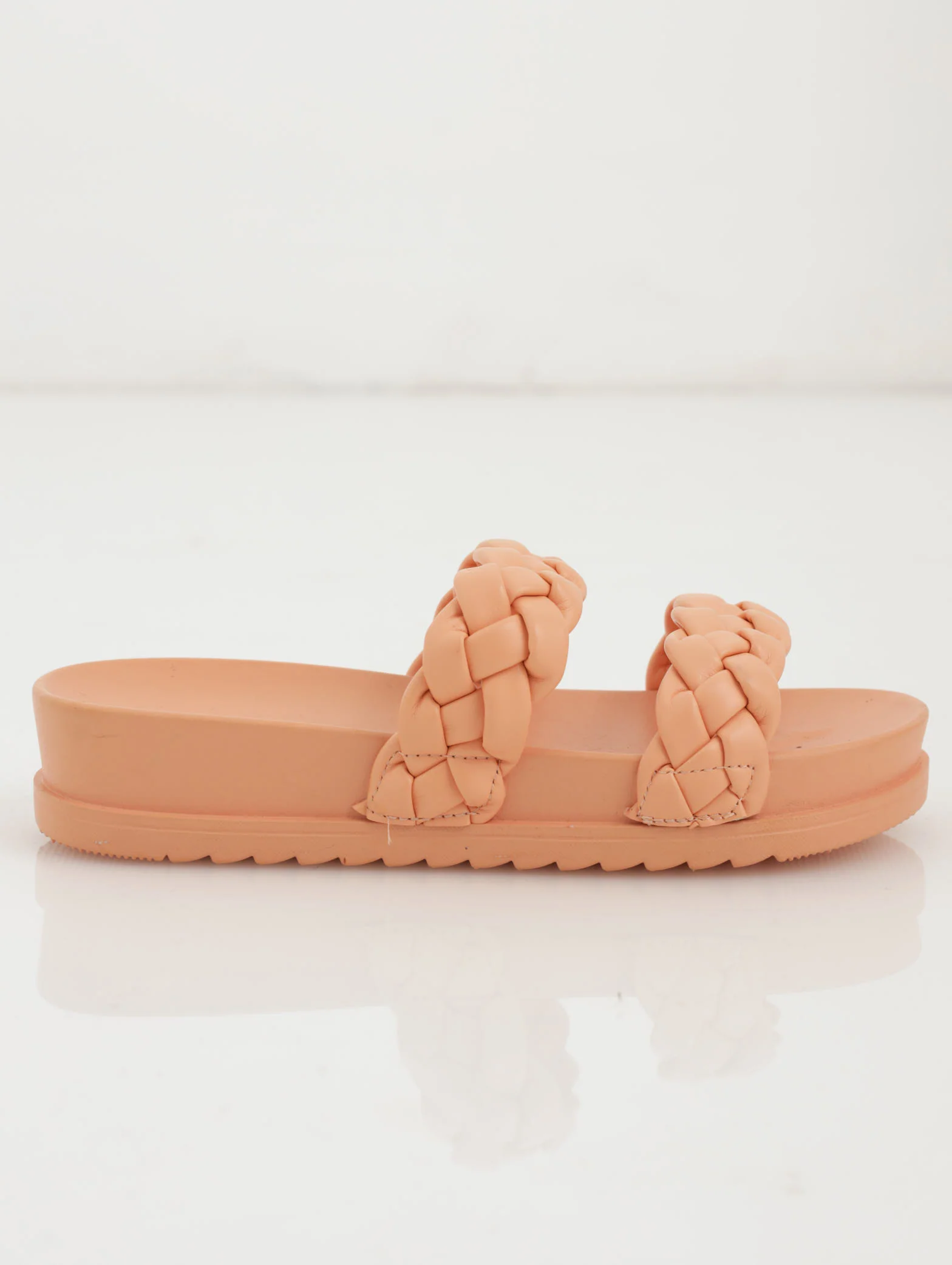 Padded Plaited Moulded Mule Sandal - Light Orange - Image 2