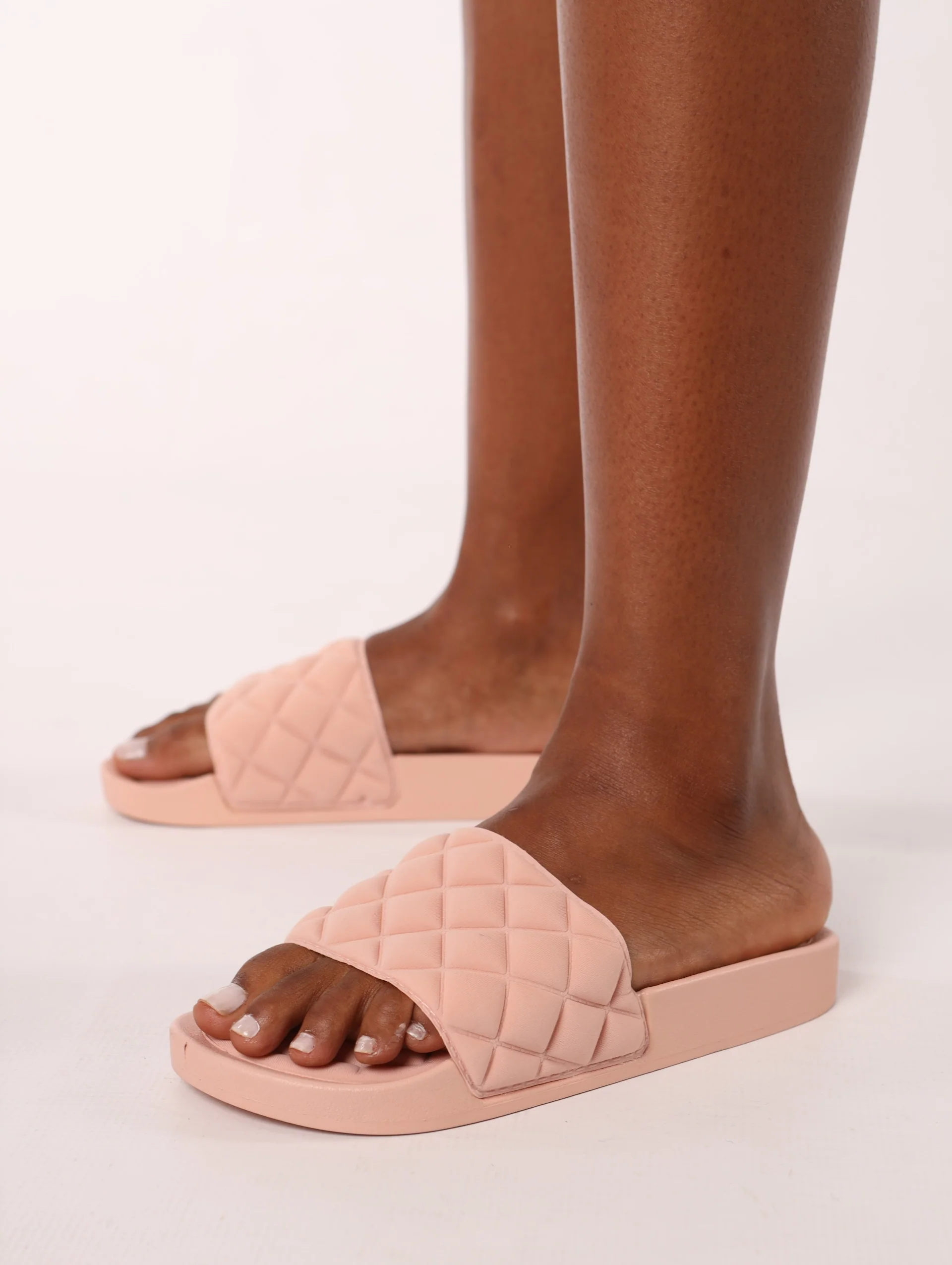 Padded Quilted Upper Sock Slide - Coral - Image 2