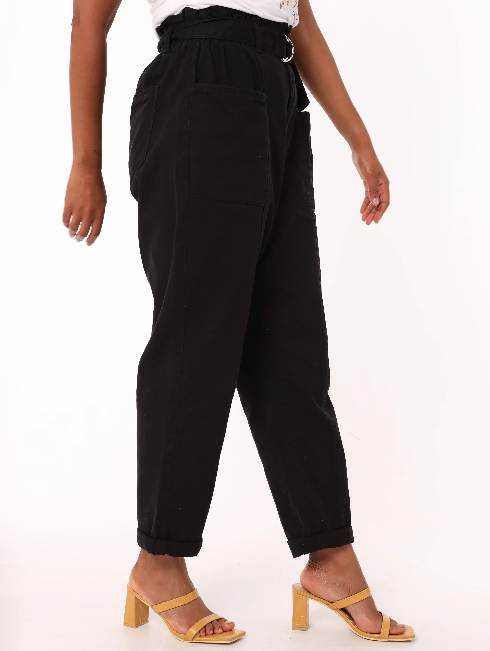 PaperBag Belted Slouch Pant - Black - Image 3