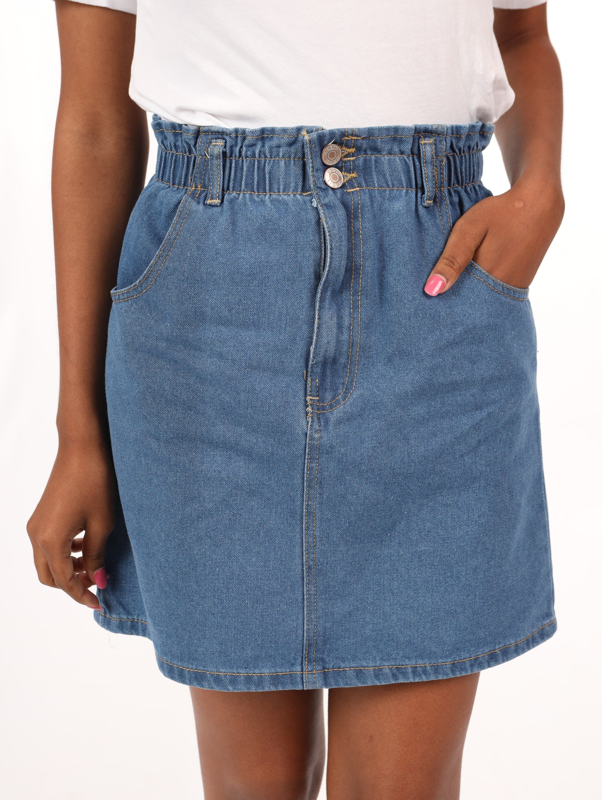 PaperBag Denim Mini Skirt - Stonewash
