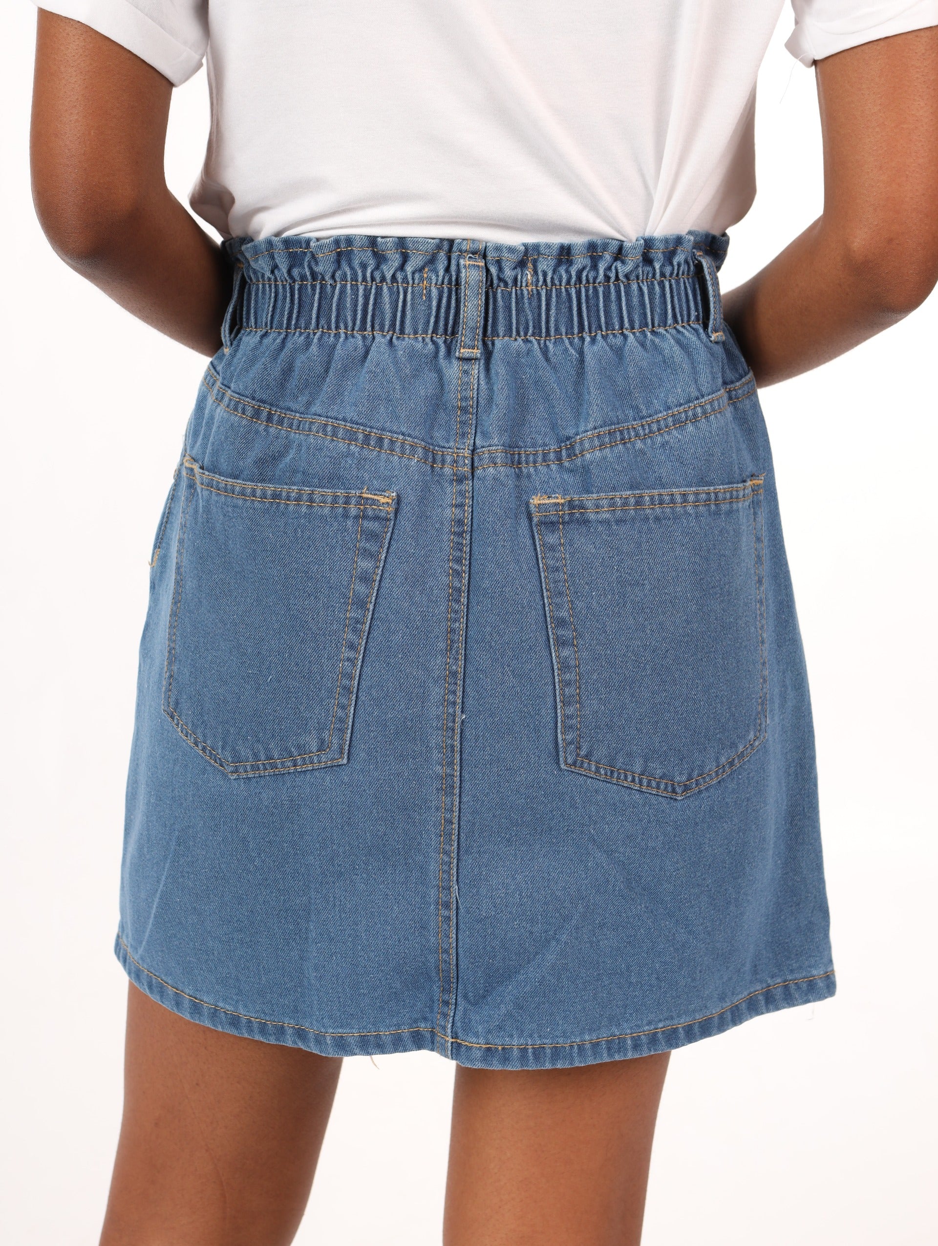 PaperBag Denim Mini Skirt - Stonewash - Image 5