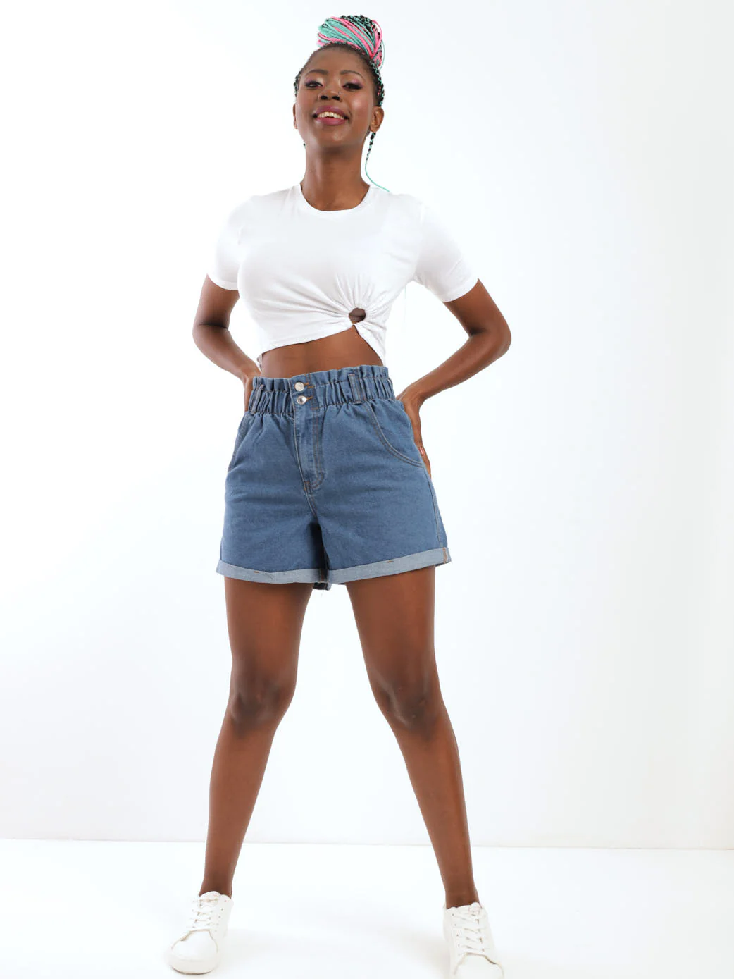 Paperbag Denim Short - Stonewash - Image 2