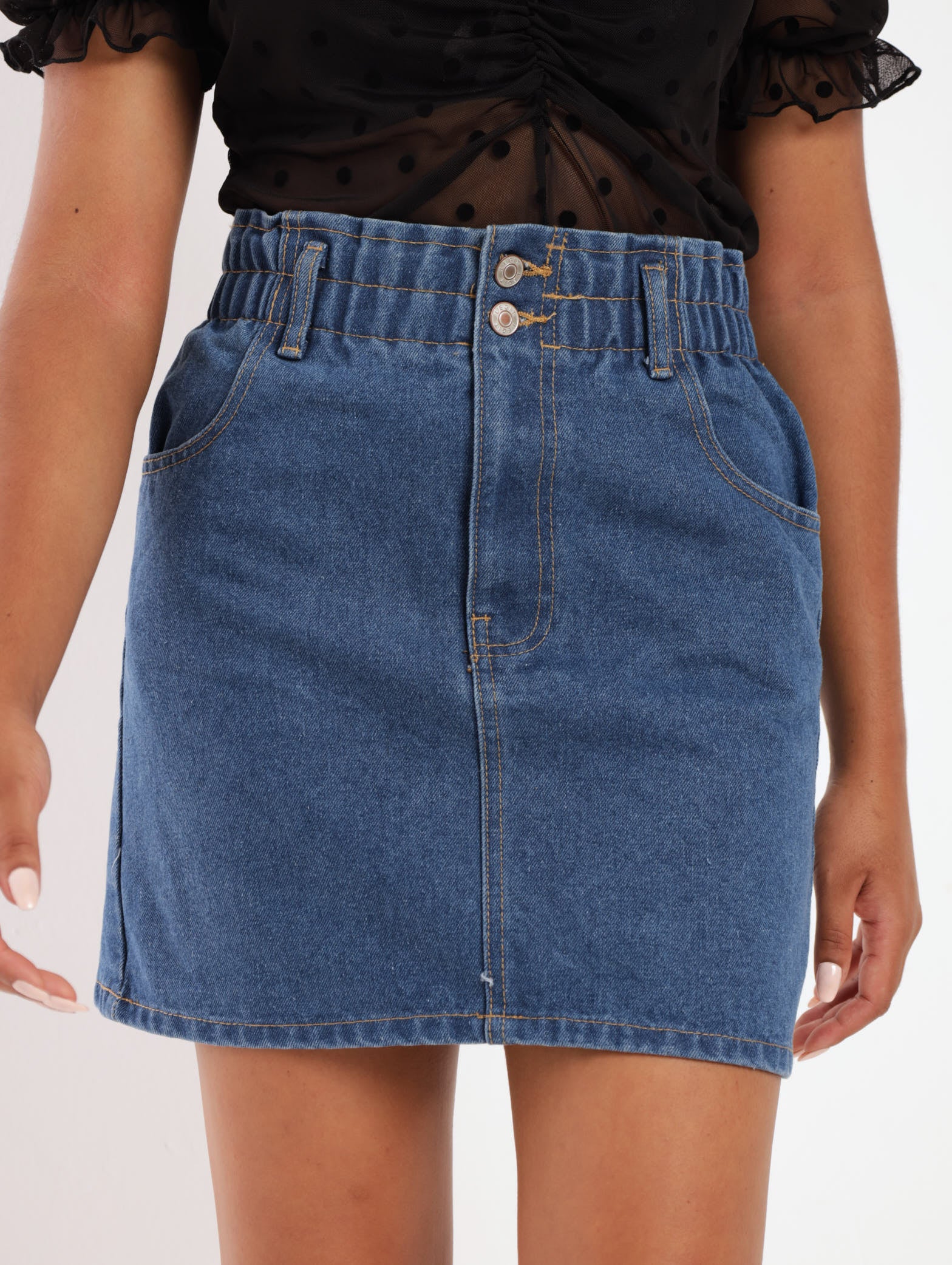 Paperbag Denim Skirt - Stonewash