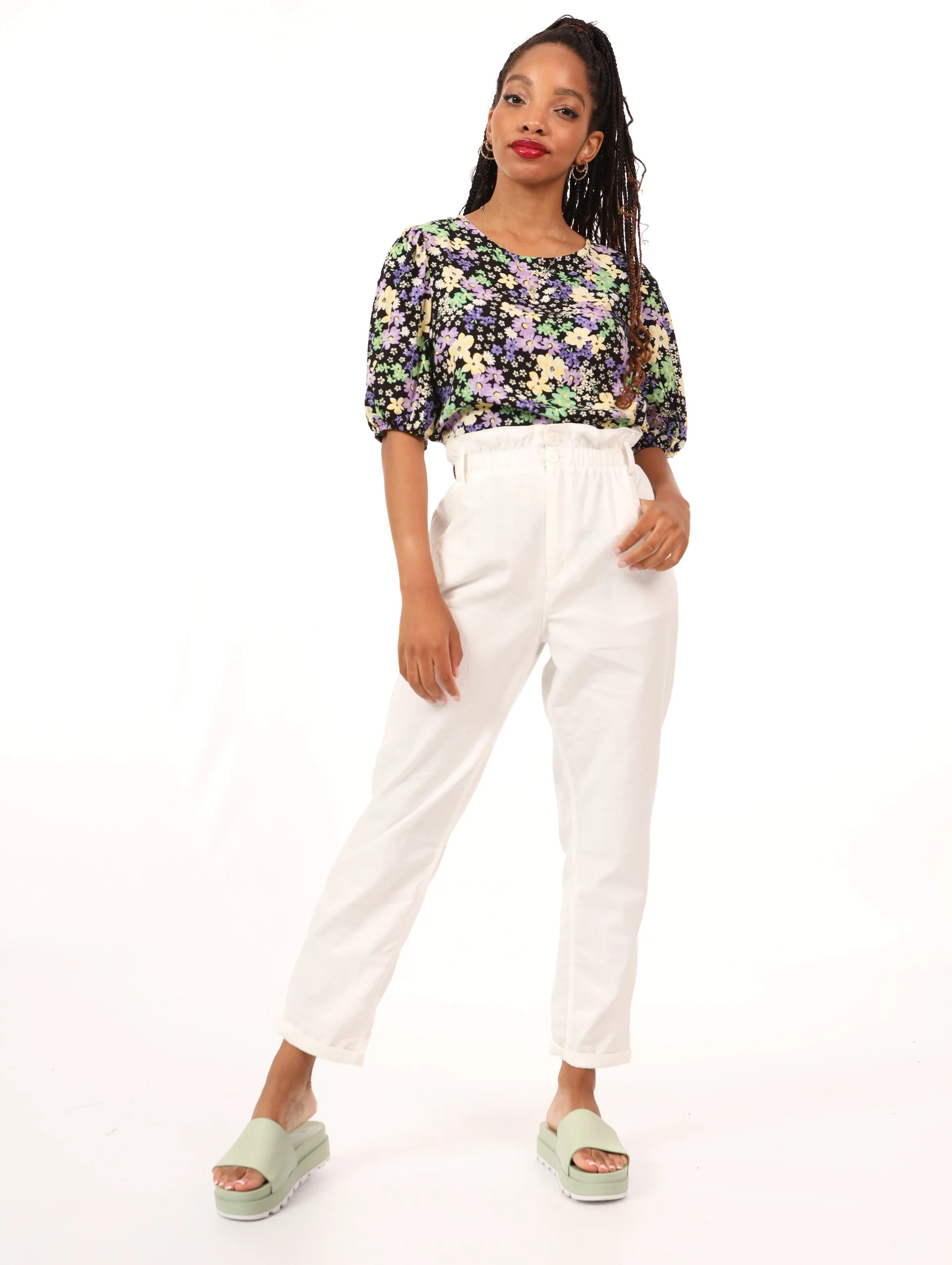 PaperBag Double Button Linen Mom Pant - White - Image 2